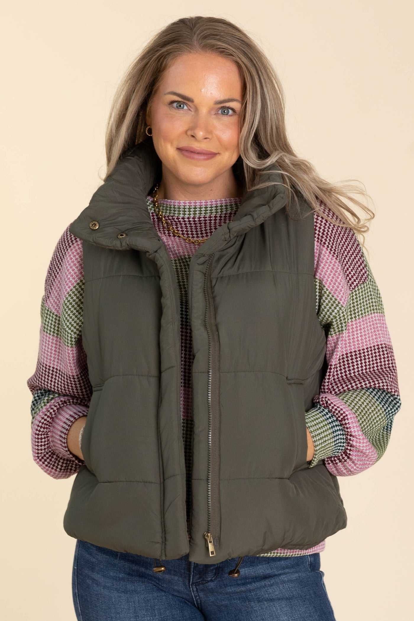 Solid High Neck Puffer Vest
