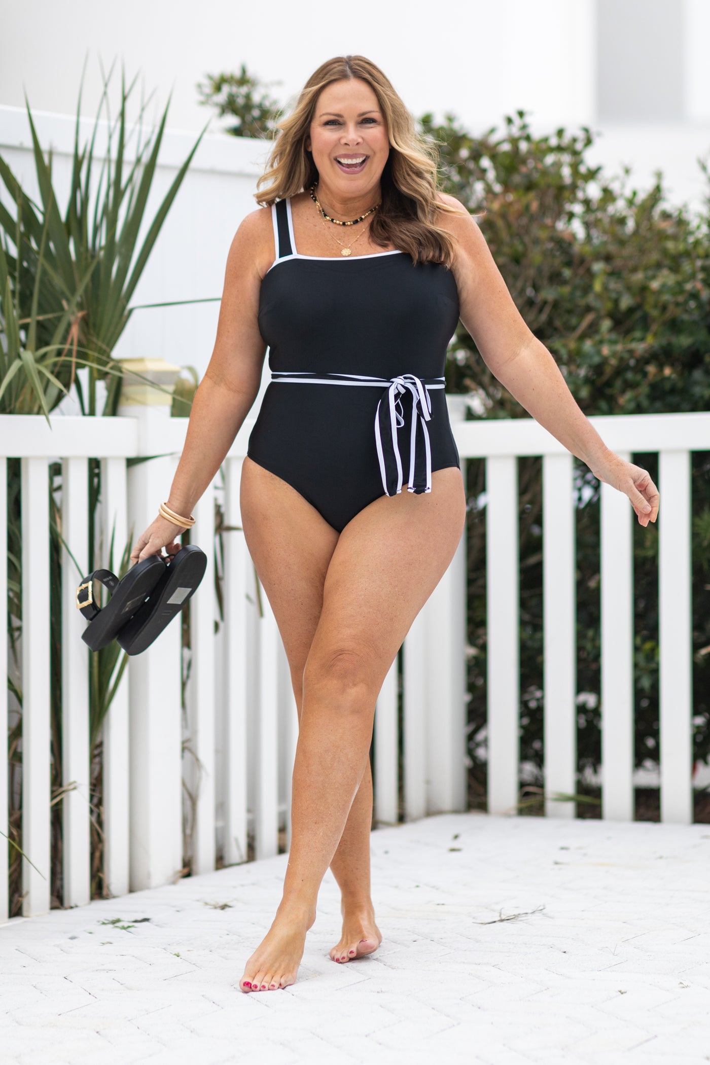 Black And White Edge Belted One Piece Swimsuit · Filly Flair
