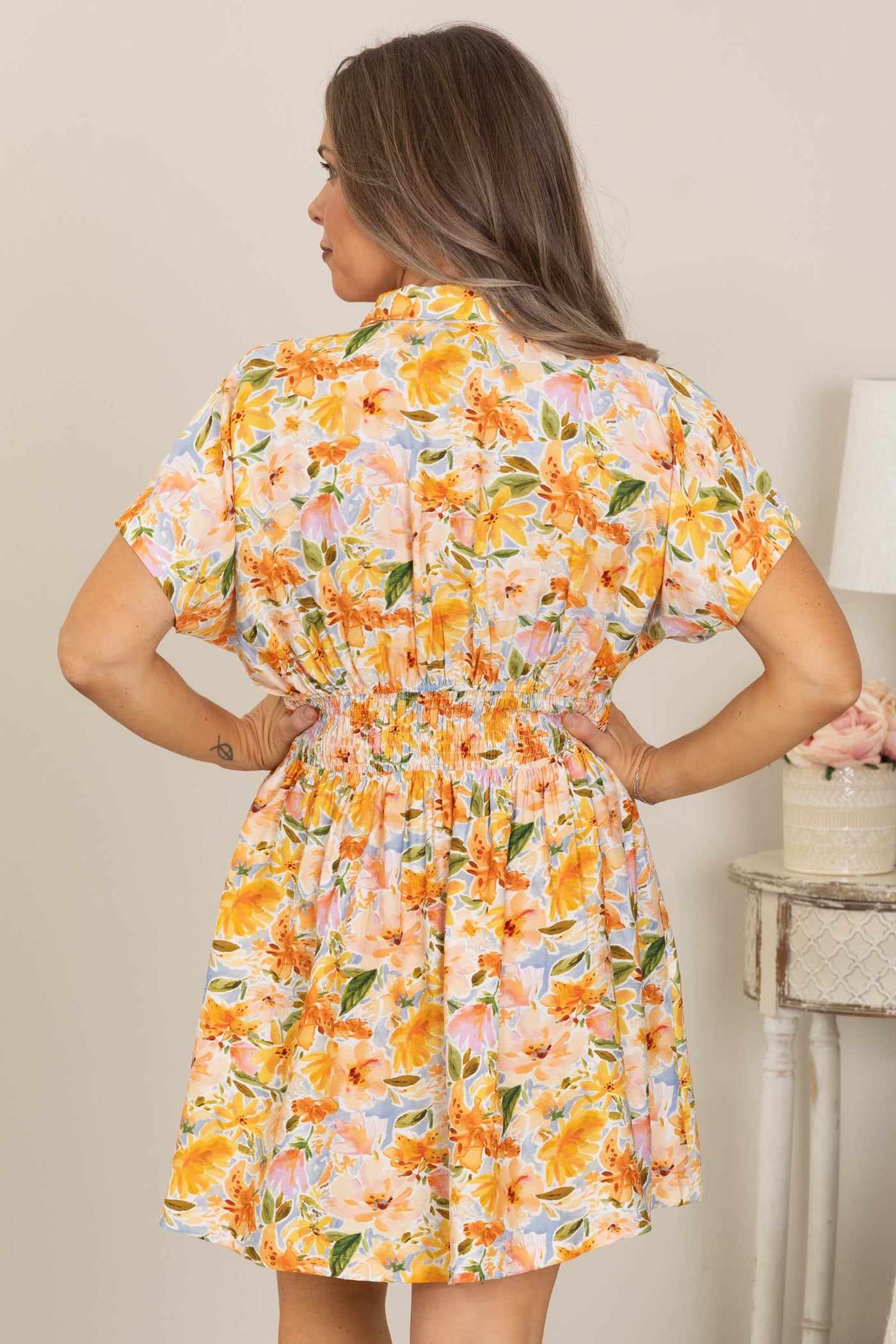 Mango Floral Front Pleated Button Dress