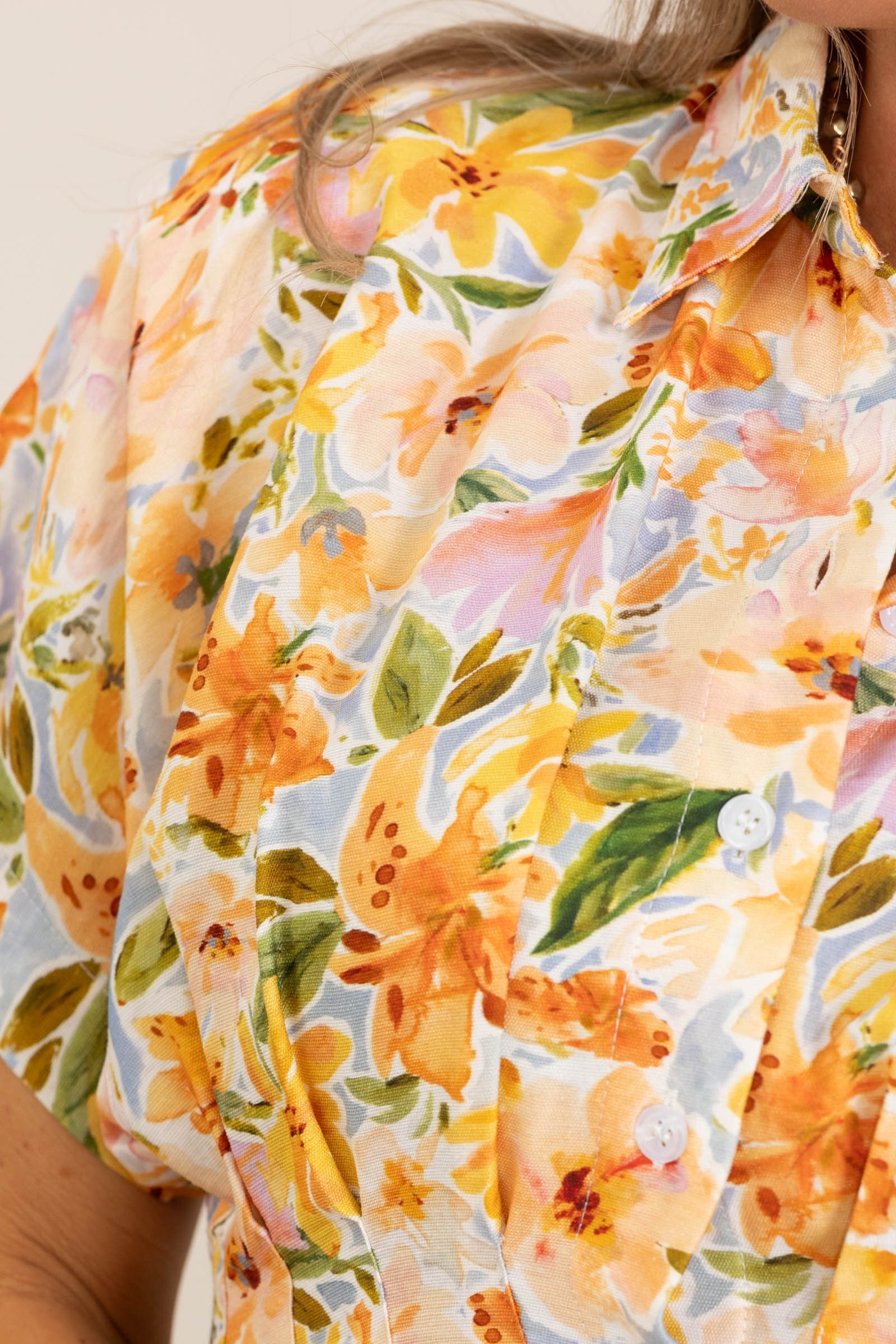 Mango Floral Front Pleated Button Dress