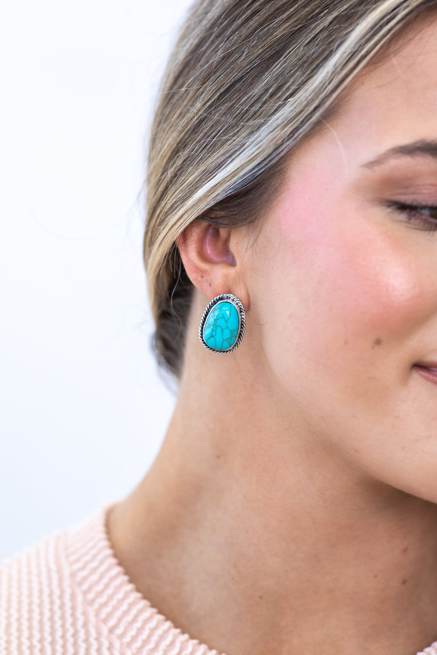 Turquoise and Silver Natural Shaped Earrings