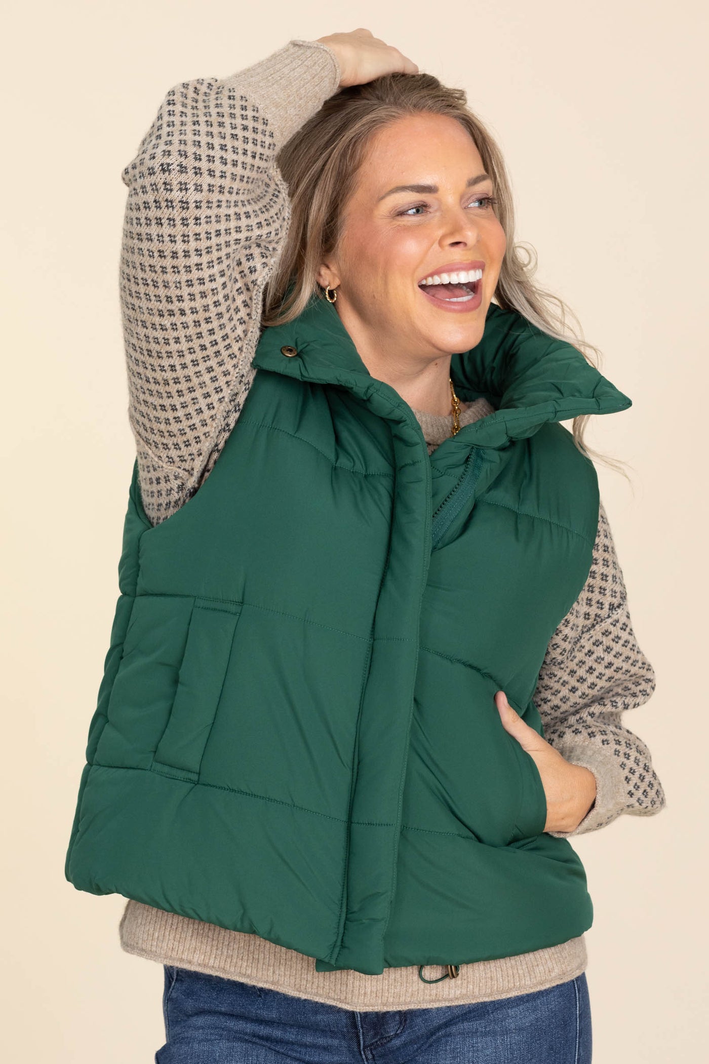 Solid High Neck Puffer Vest