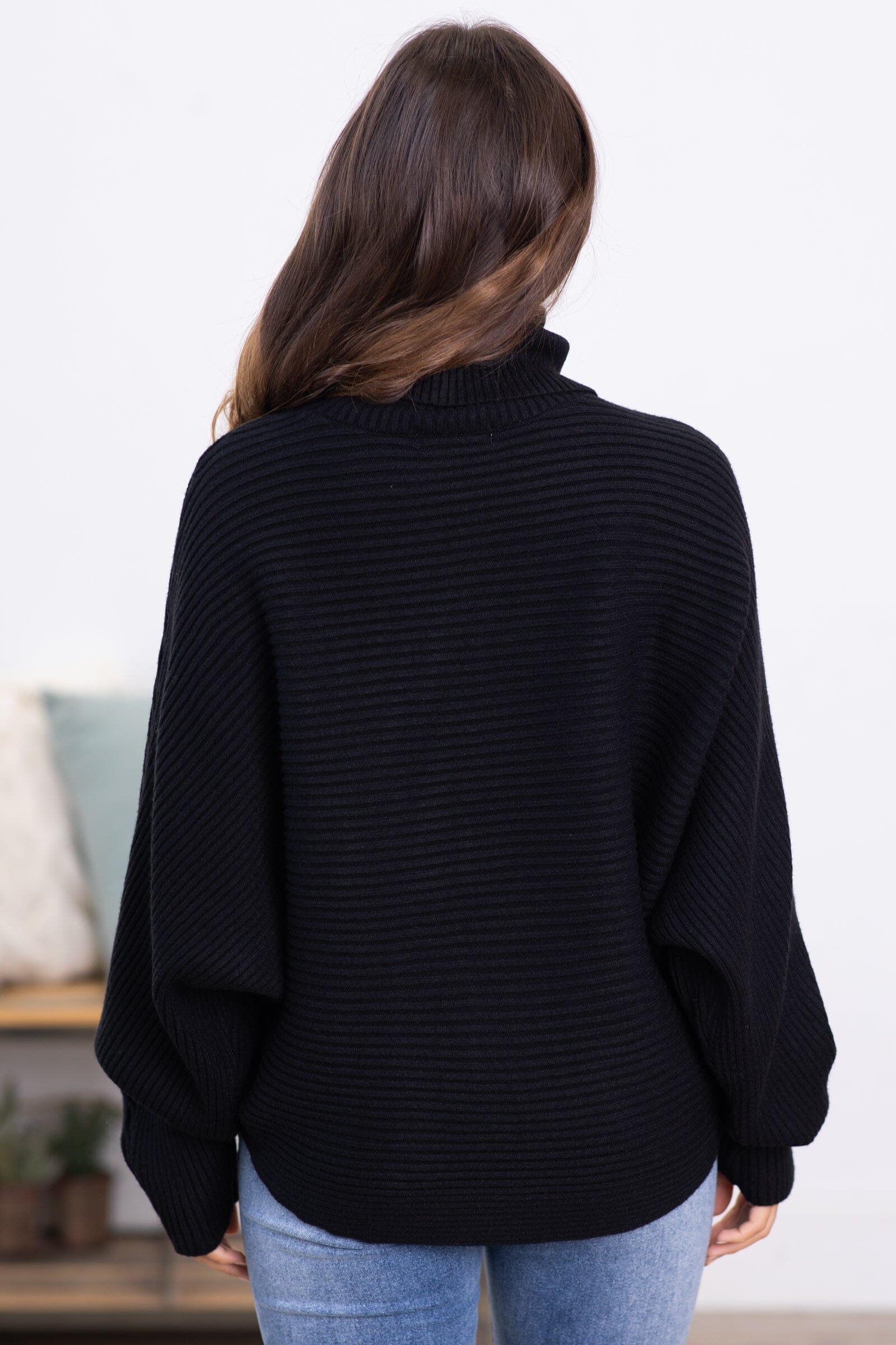 Black Horizontal Ribbed Turtleneck Sweater - Filly Flair
