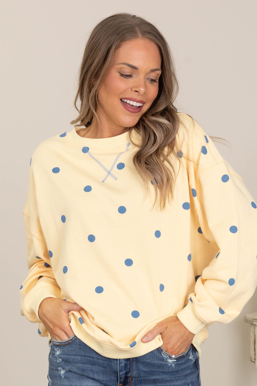 Polka Dot French Terry Crewneck Sweatshirt