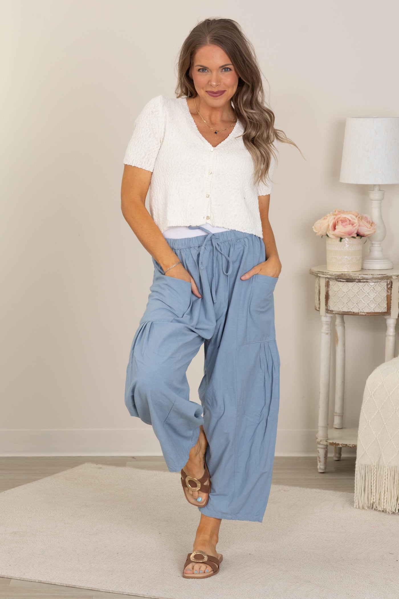 Cotierra Wide Leg Relaxed Pants with Side Pockets