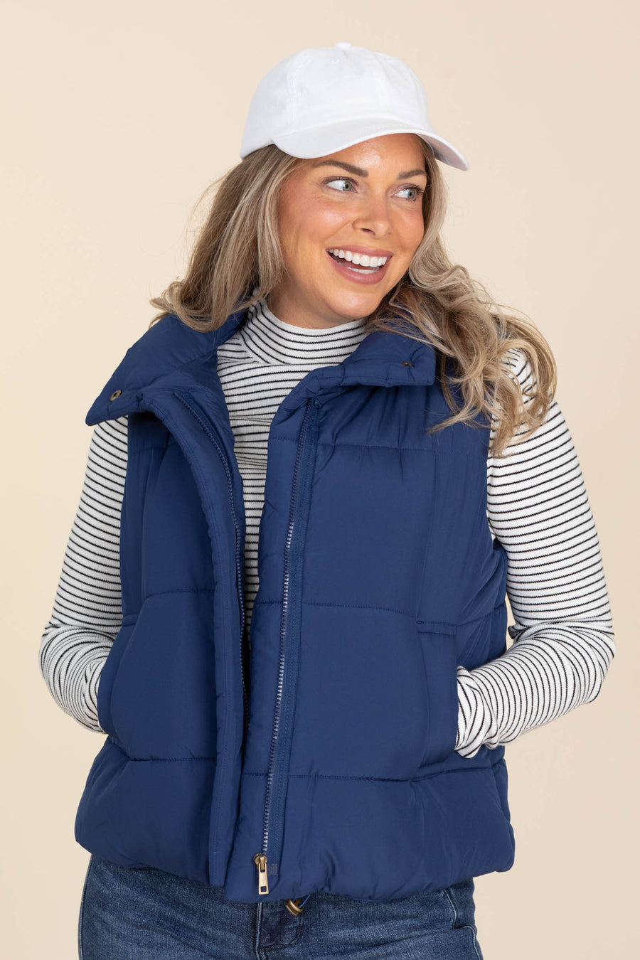 Solid High Neck Puffer Vest