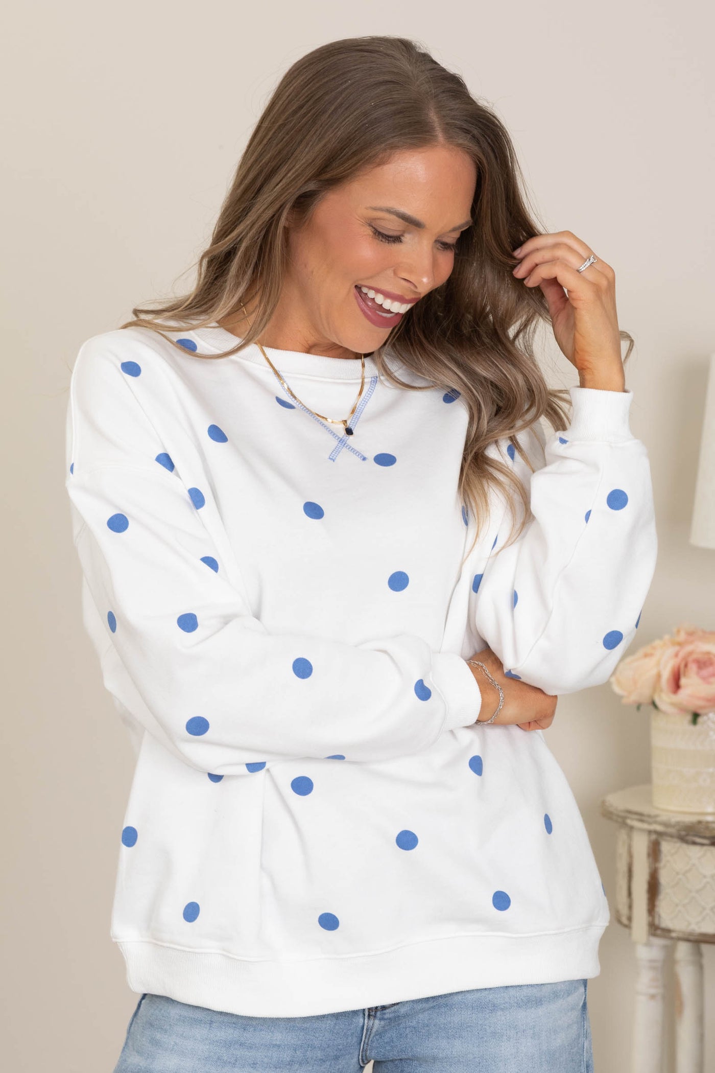 Polka Dot French Terry Crewneck Sweatshirt