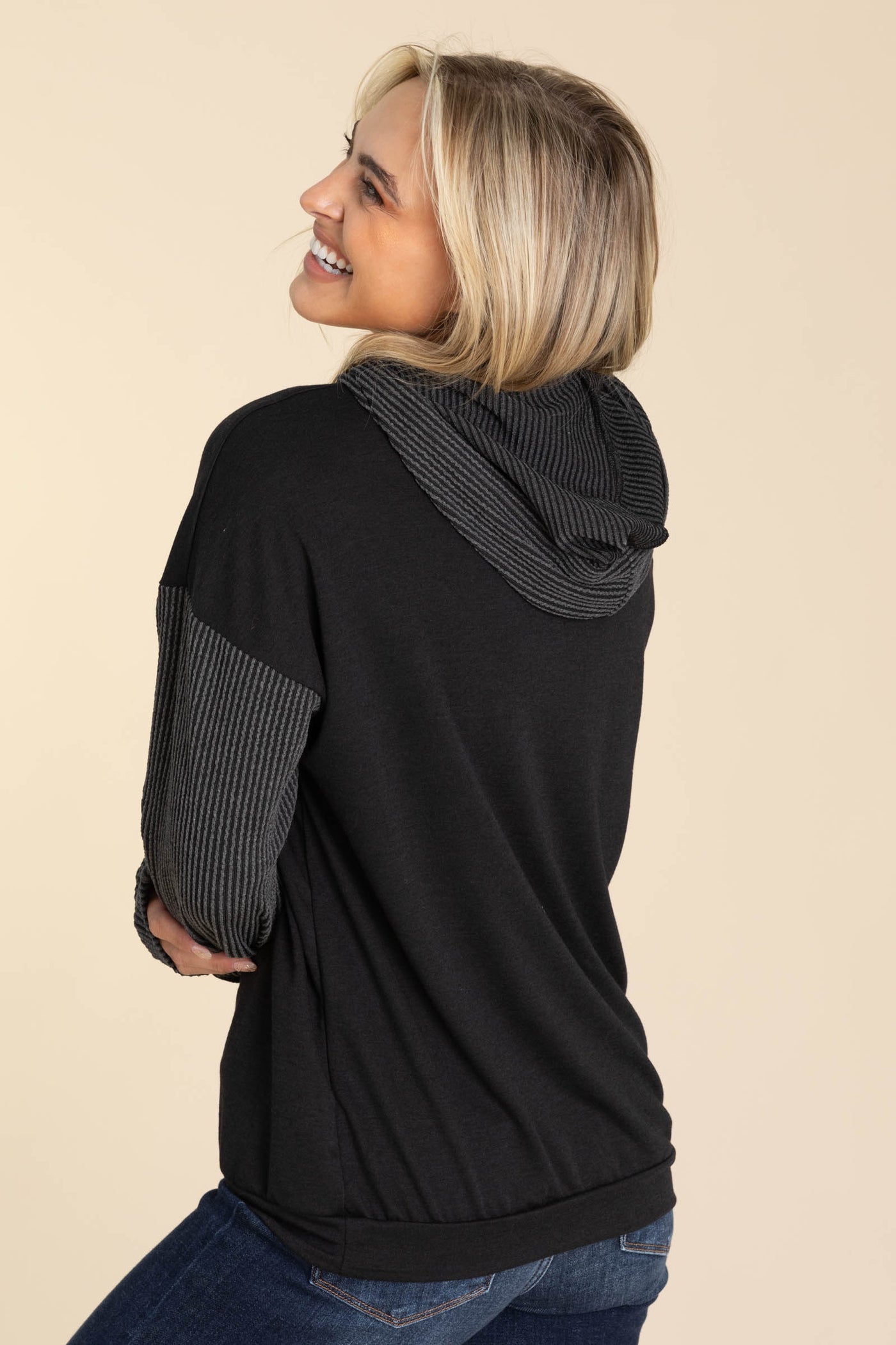 Black Halloween Rhinestone Rib Hoodie Knit Top