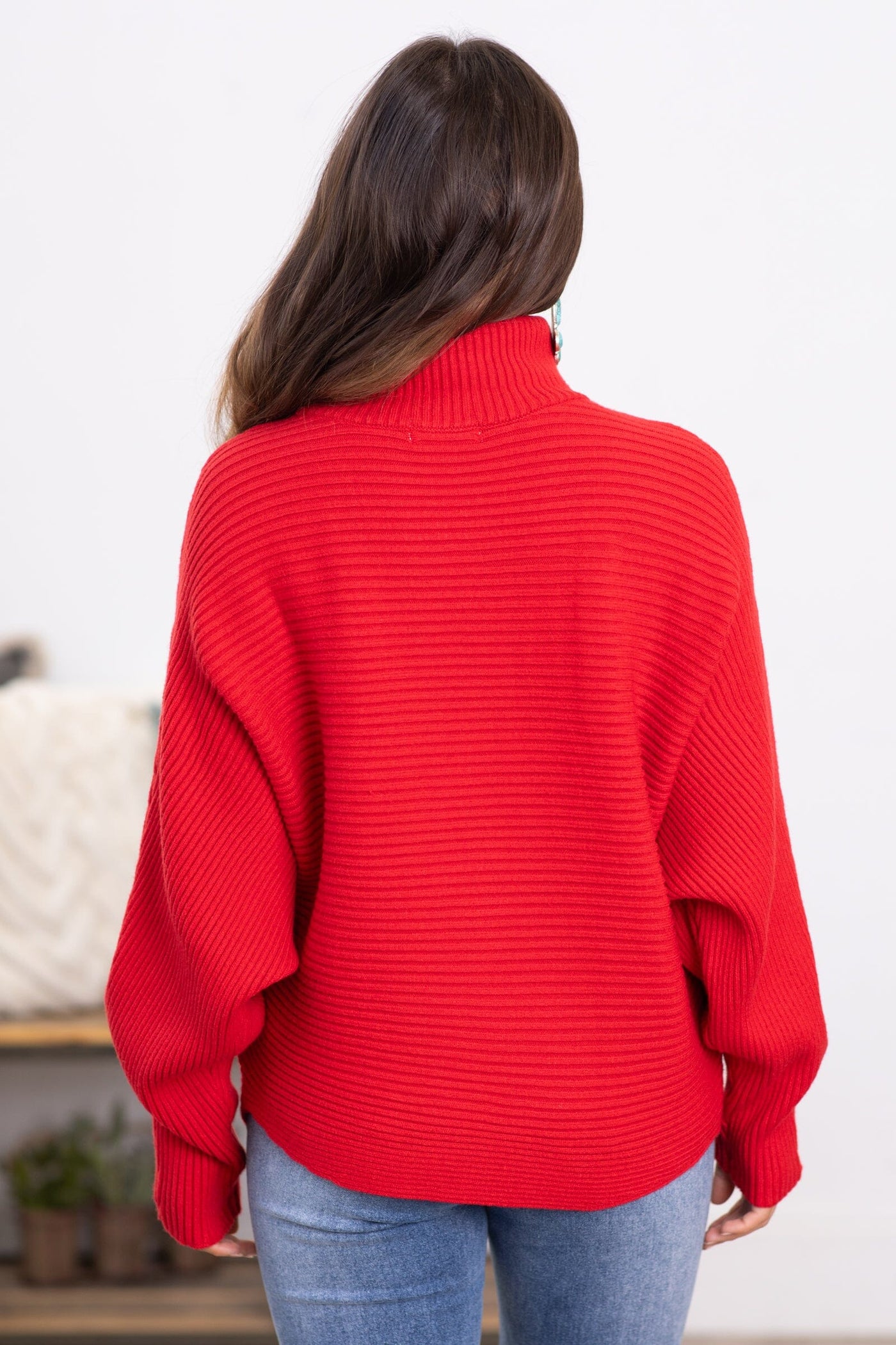 Red Horizontal Ribbed Turtleneck Sweater - Filly Flair