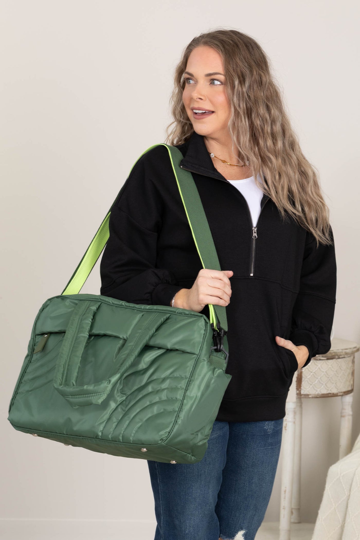 Dark Olive Modern Puffer Duffle