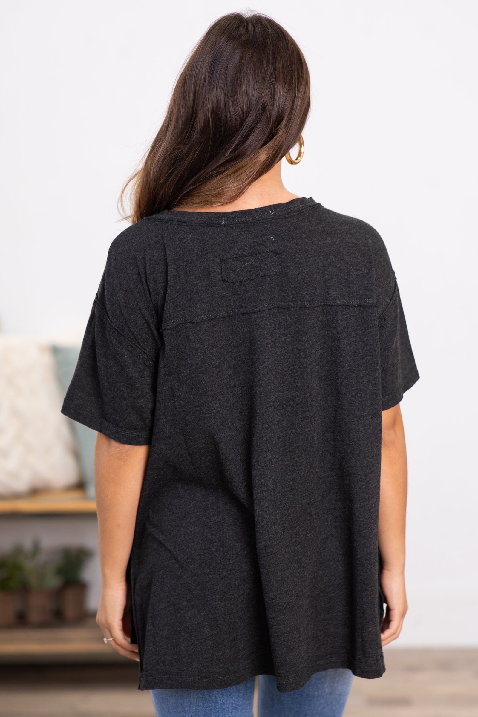 Charcoal Washed Top With Side Slits - Filly Flair