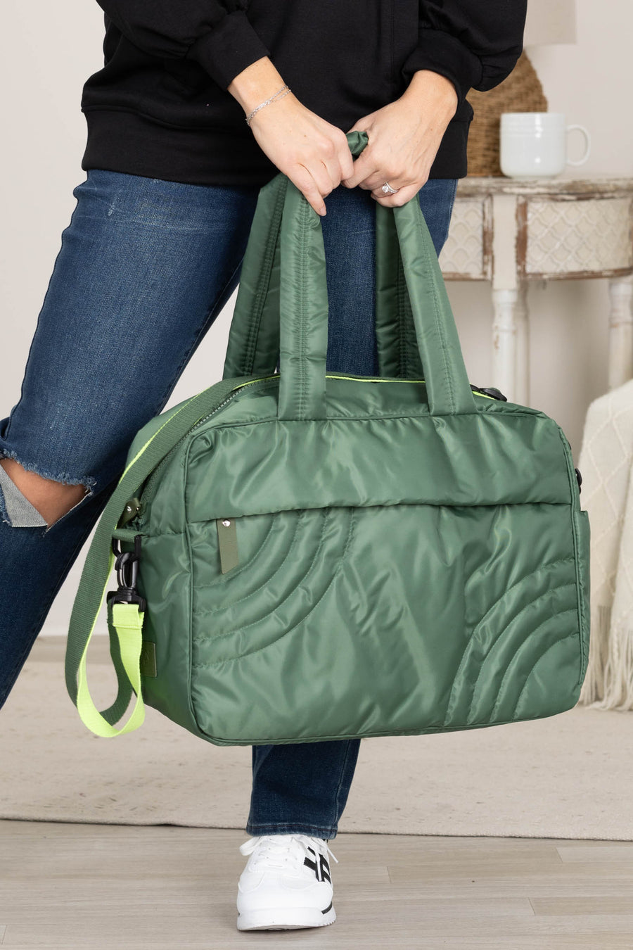 Dark Olive Modern Puffer Duffle