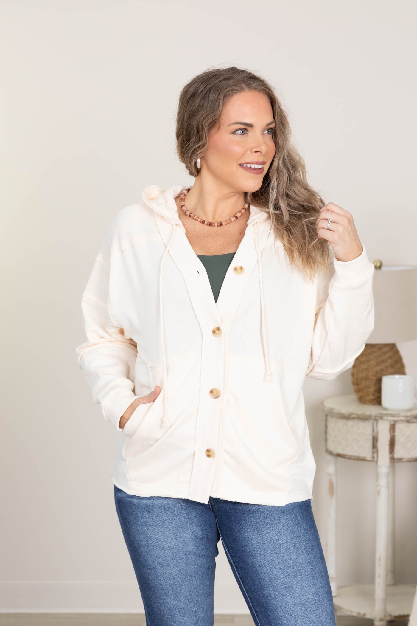 Hooded Button-Up With Kangaroo Pocket Jackets
