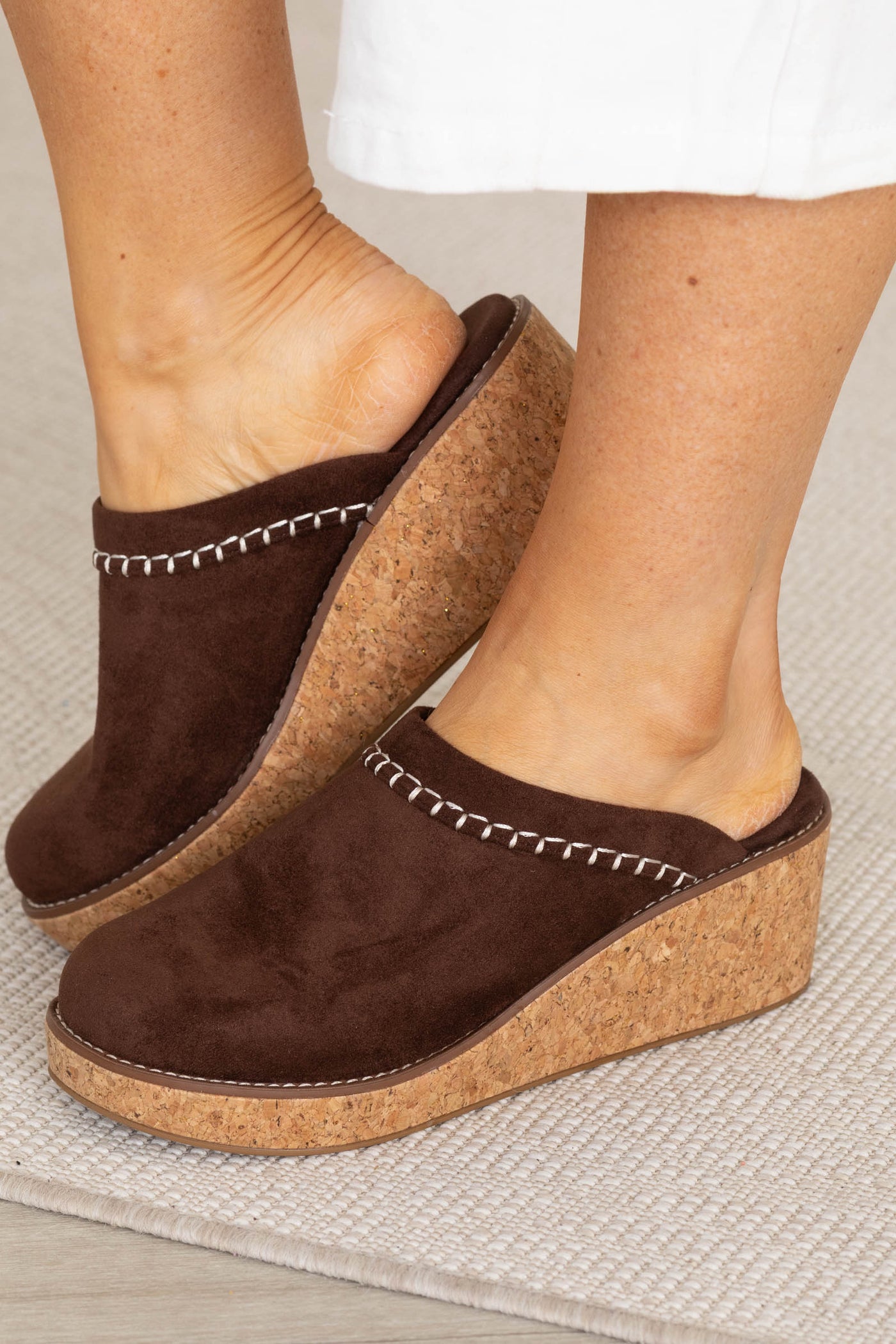 Brown Wedge Clog With Contrast Stitch