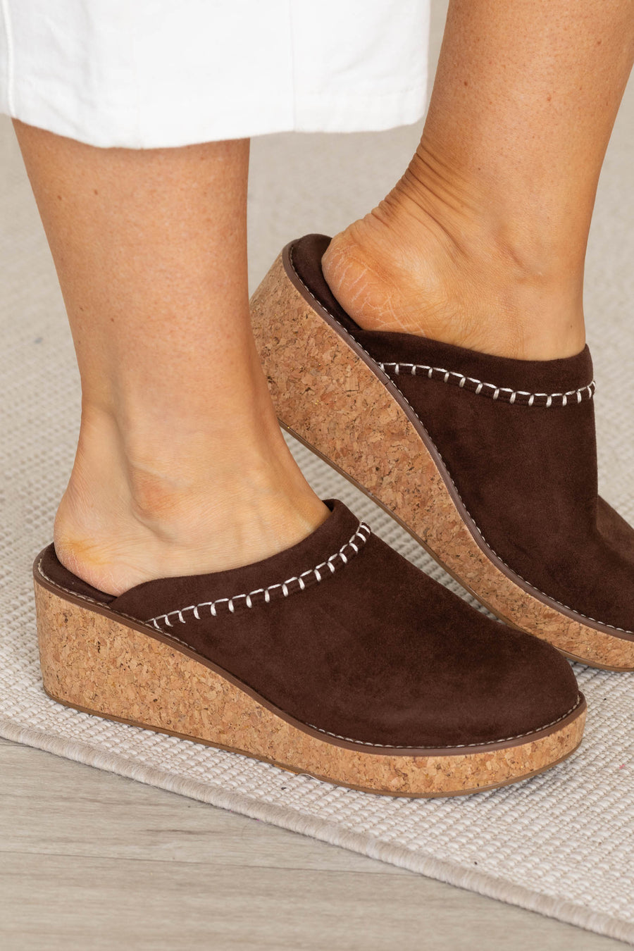 Brown Wedge Clog With Contrast Stitch
