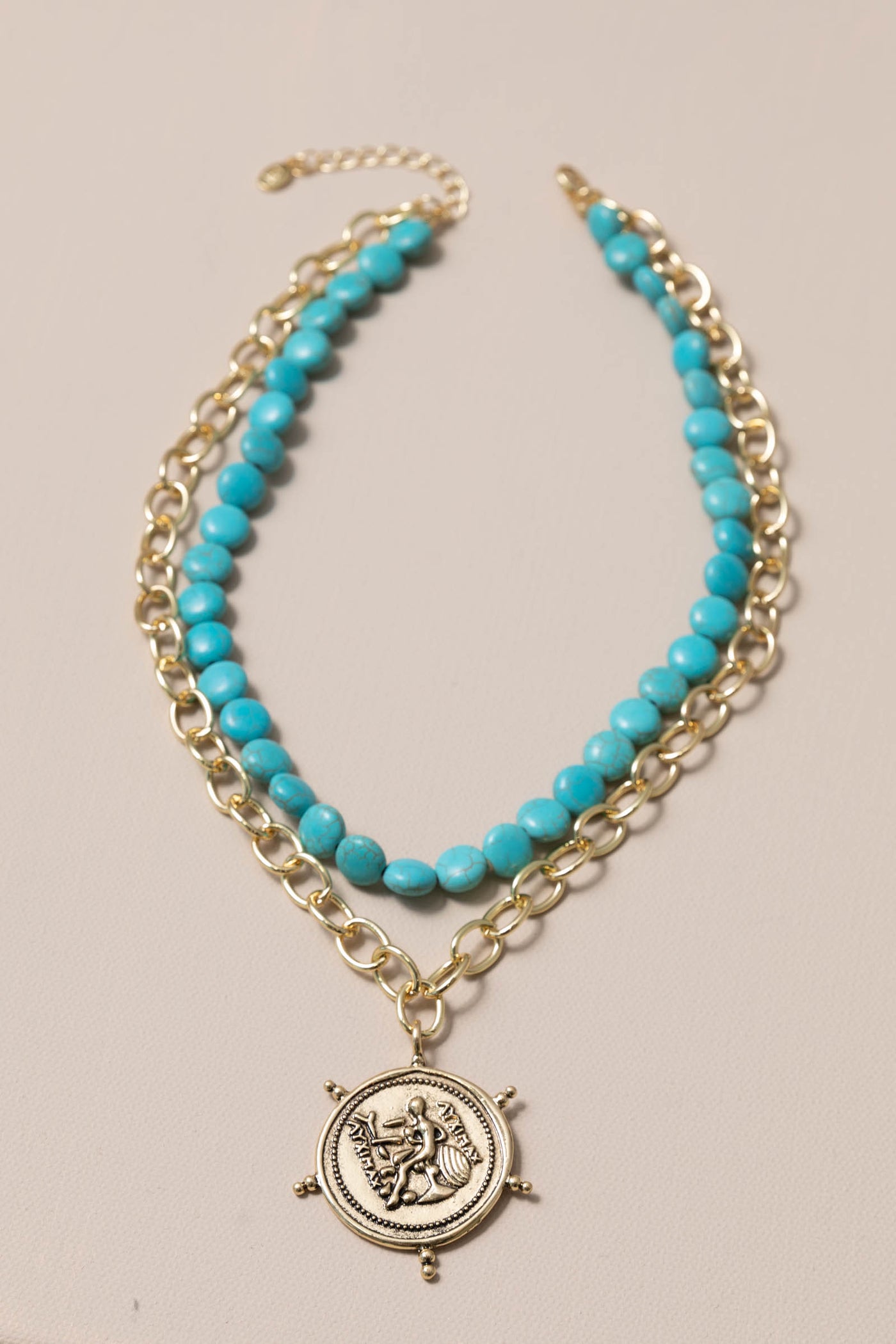 Turquoise Double Layer Necklace With Charm