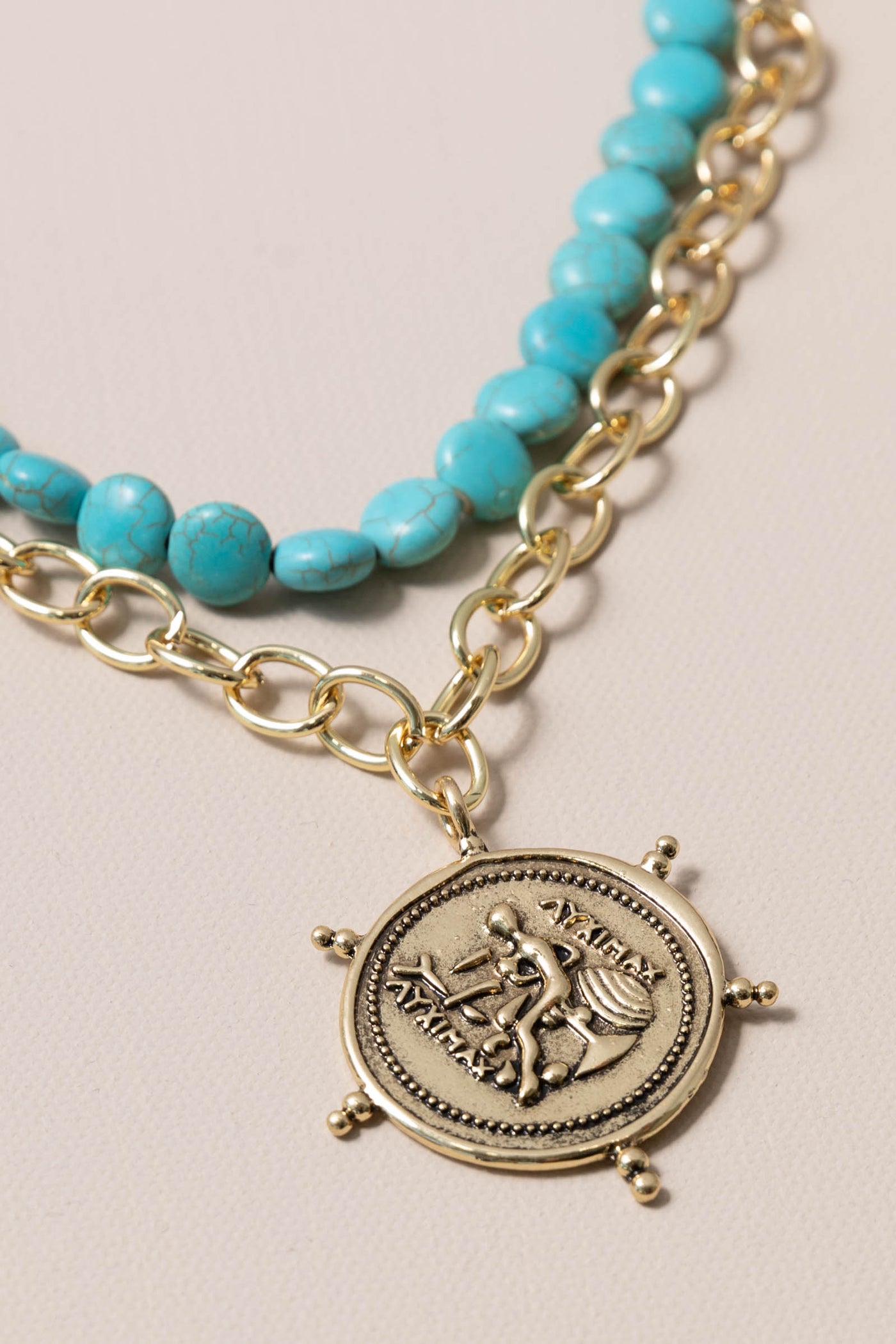 Turquoise Double Layer Necklace With Charm