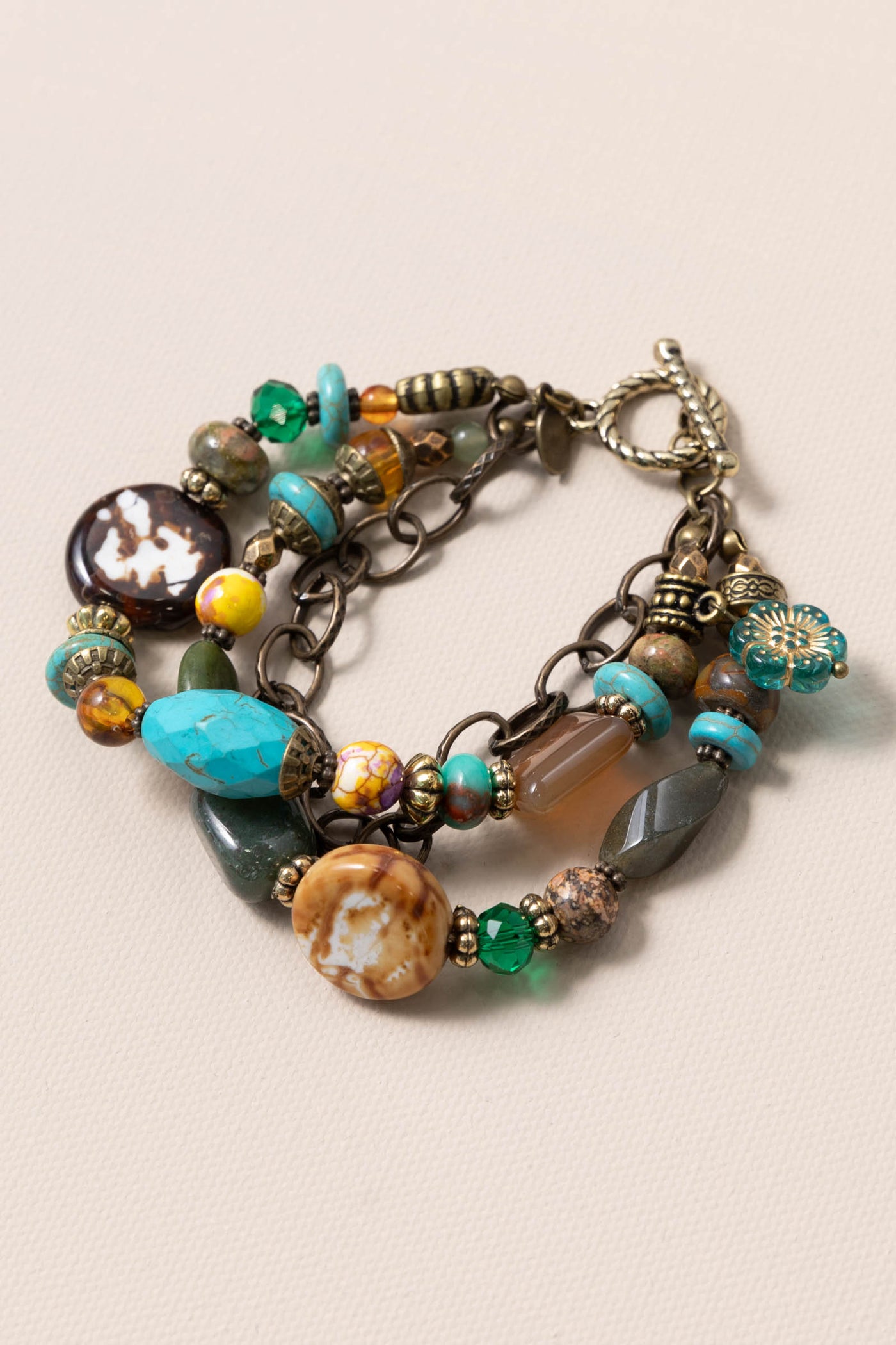 Bronze 3 Strand Chain Link Bracelet With Toggle