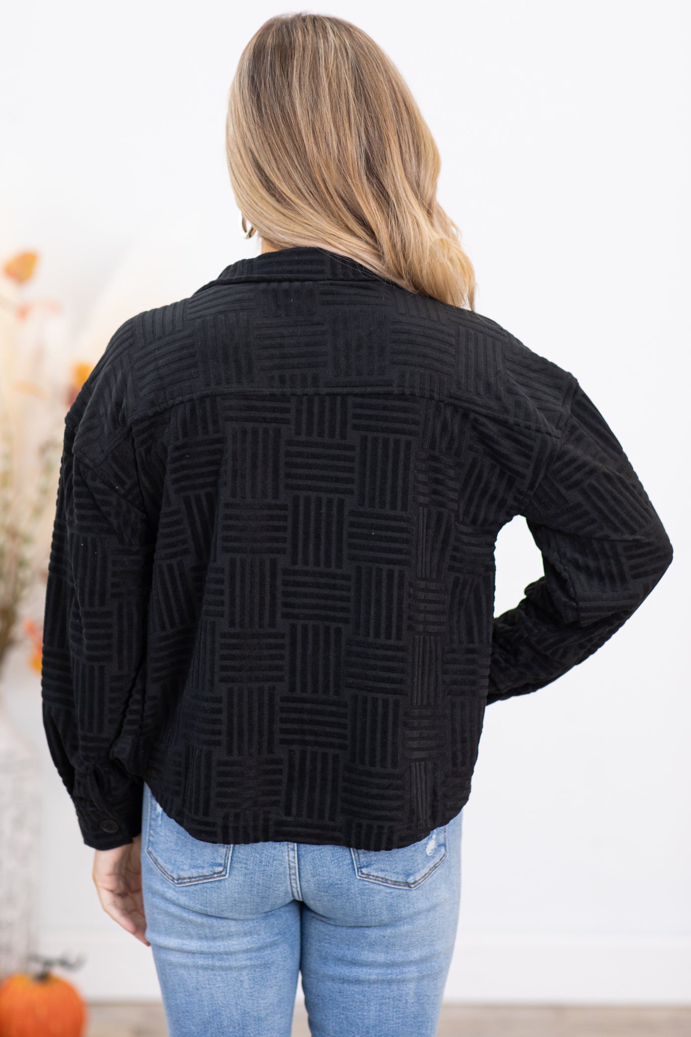 Black Textured Checkerboard Pattern Shacket · Filly Flair