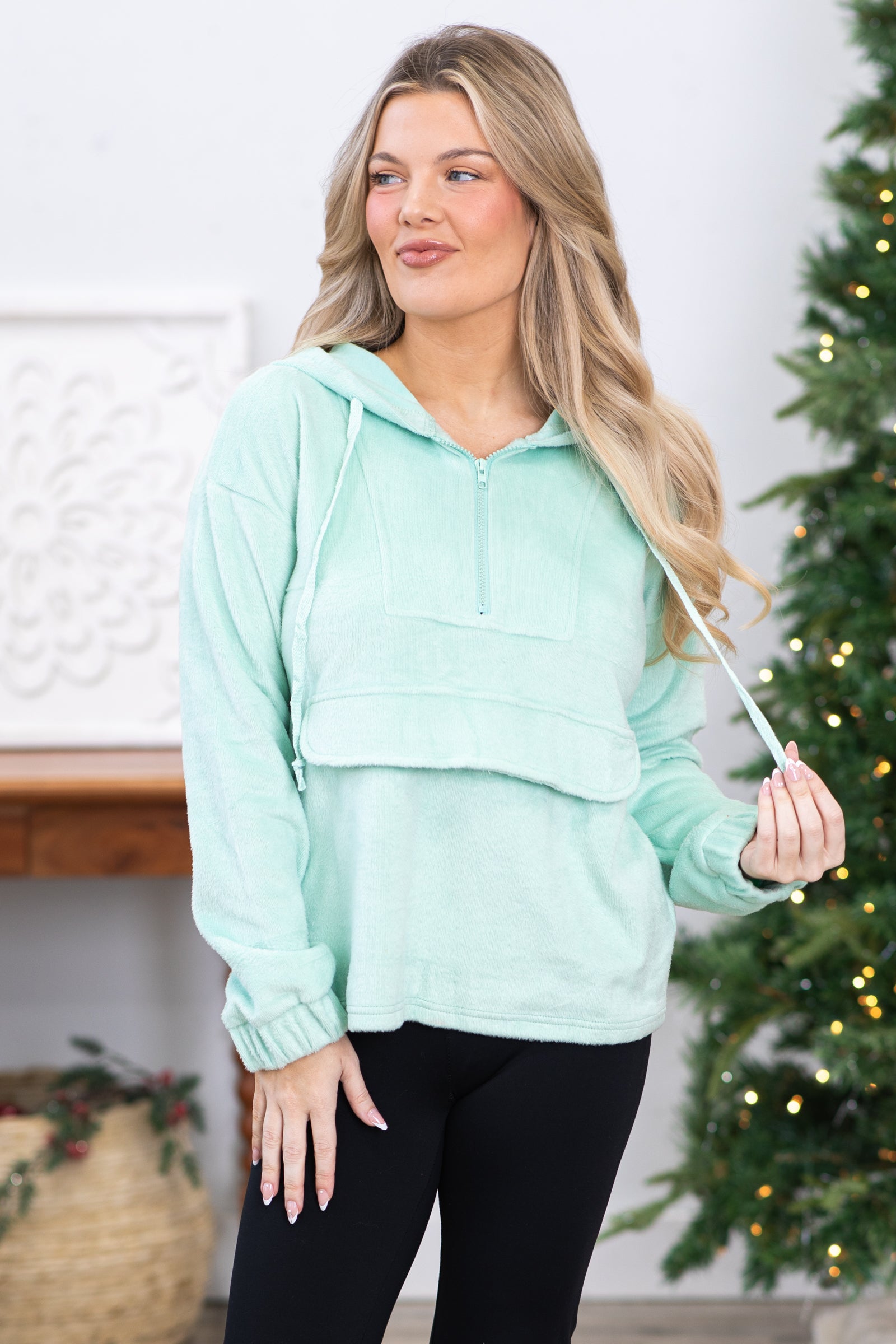 Light Mint Pullover Hoodie Top