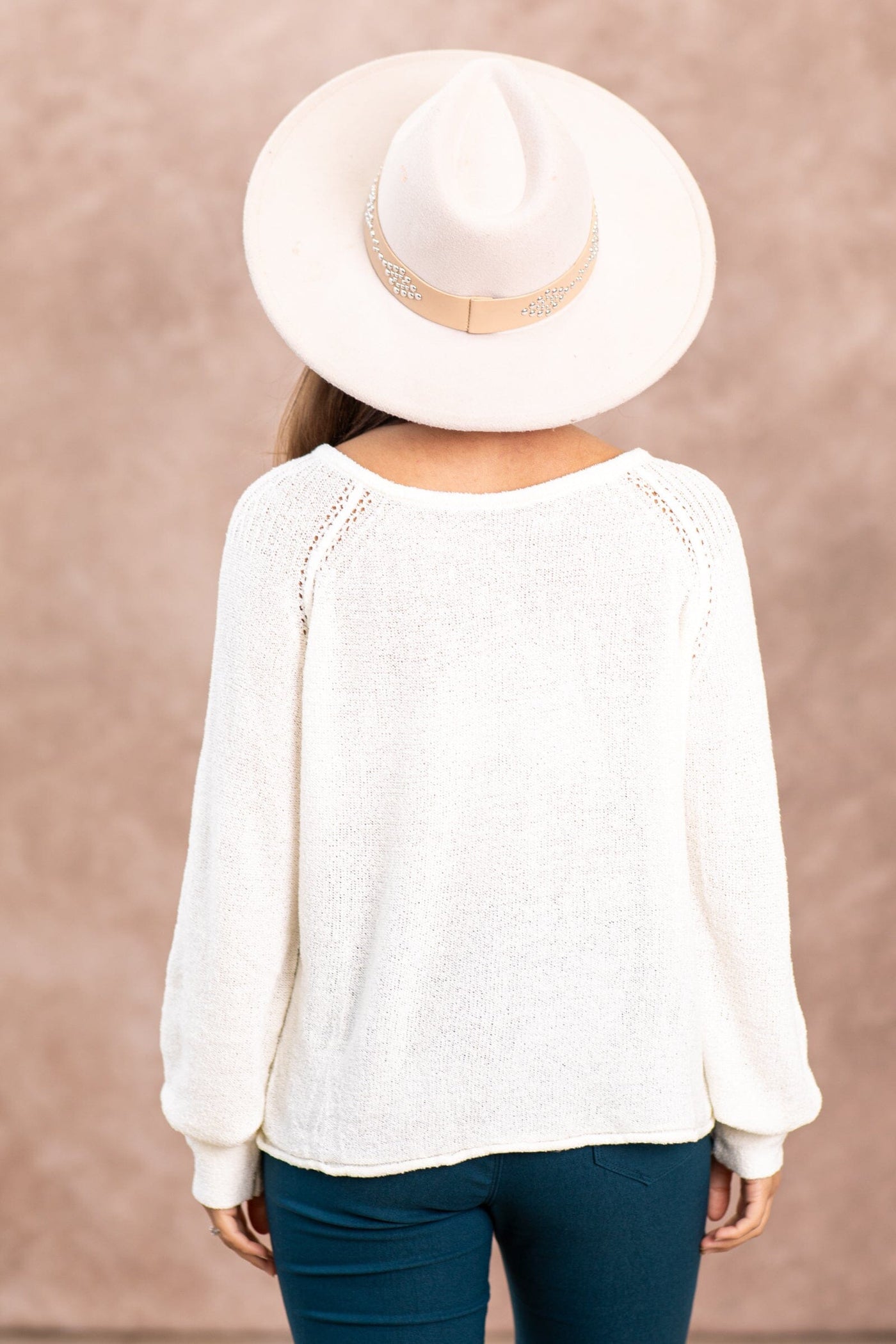 Ivory Raglan Sleeve Sweater Knit Top - Filly Flair