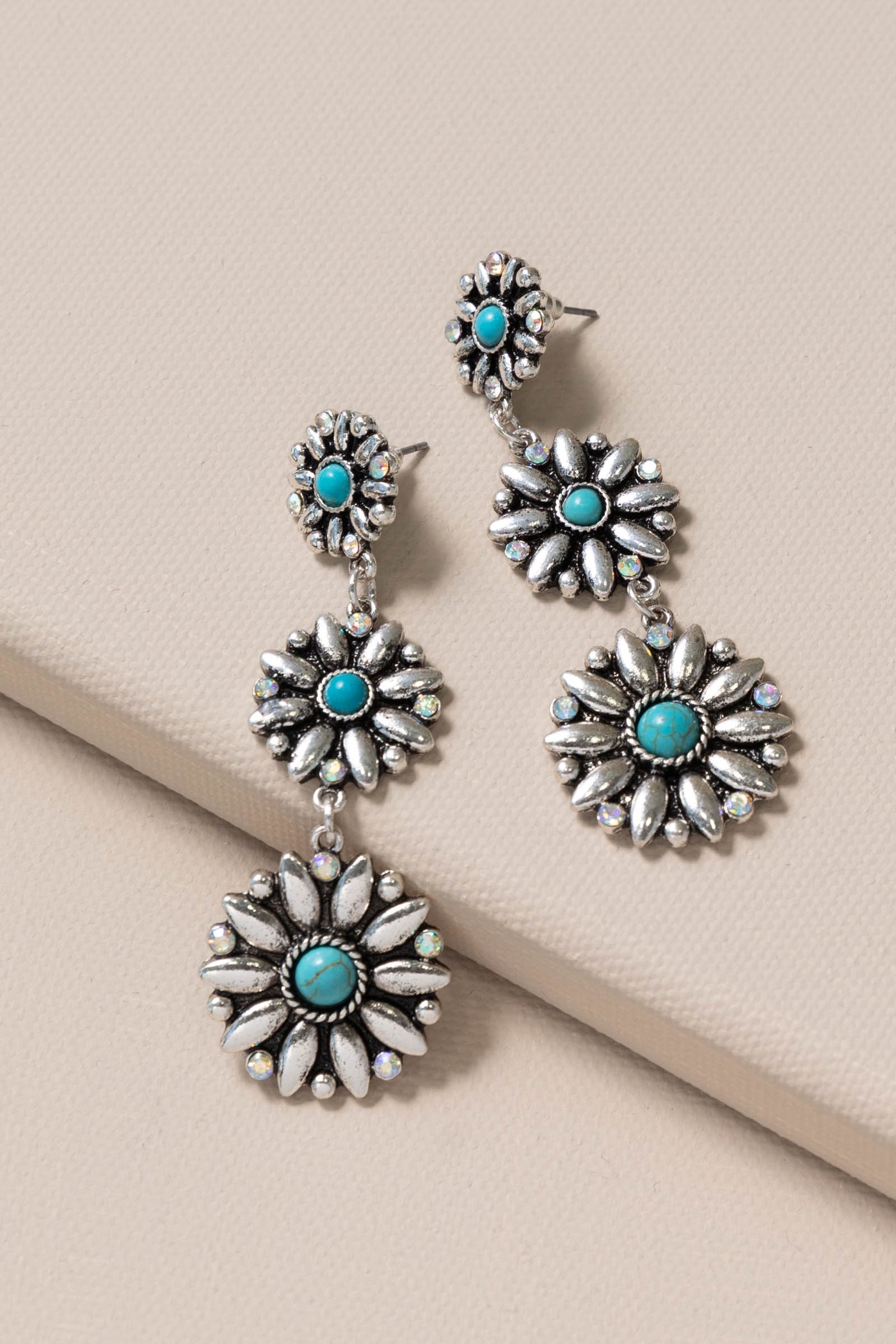 Western Turquoise Flower Dangle Earrings