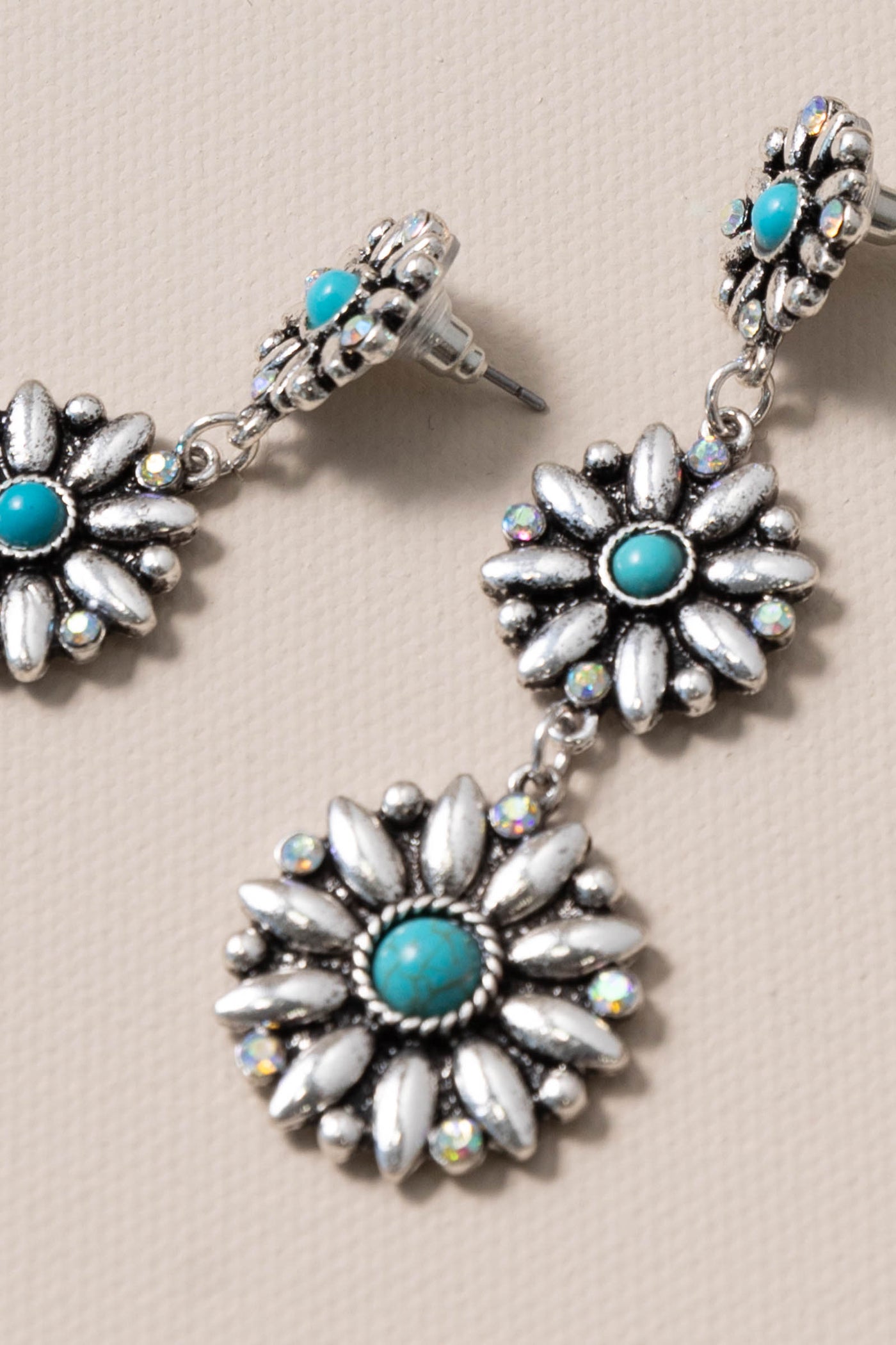Western Turquoise Flower Dangle Earrings