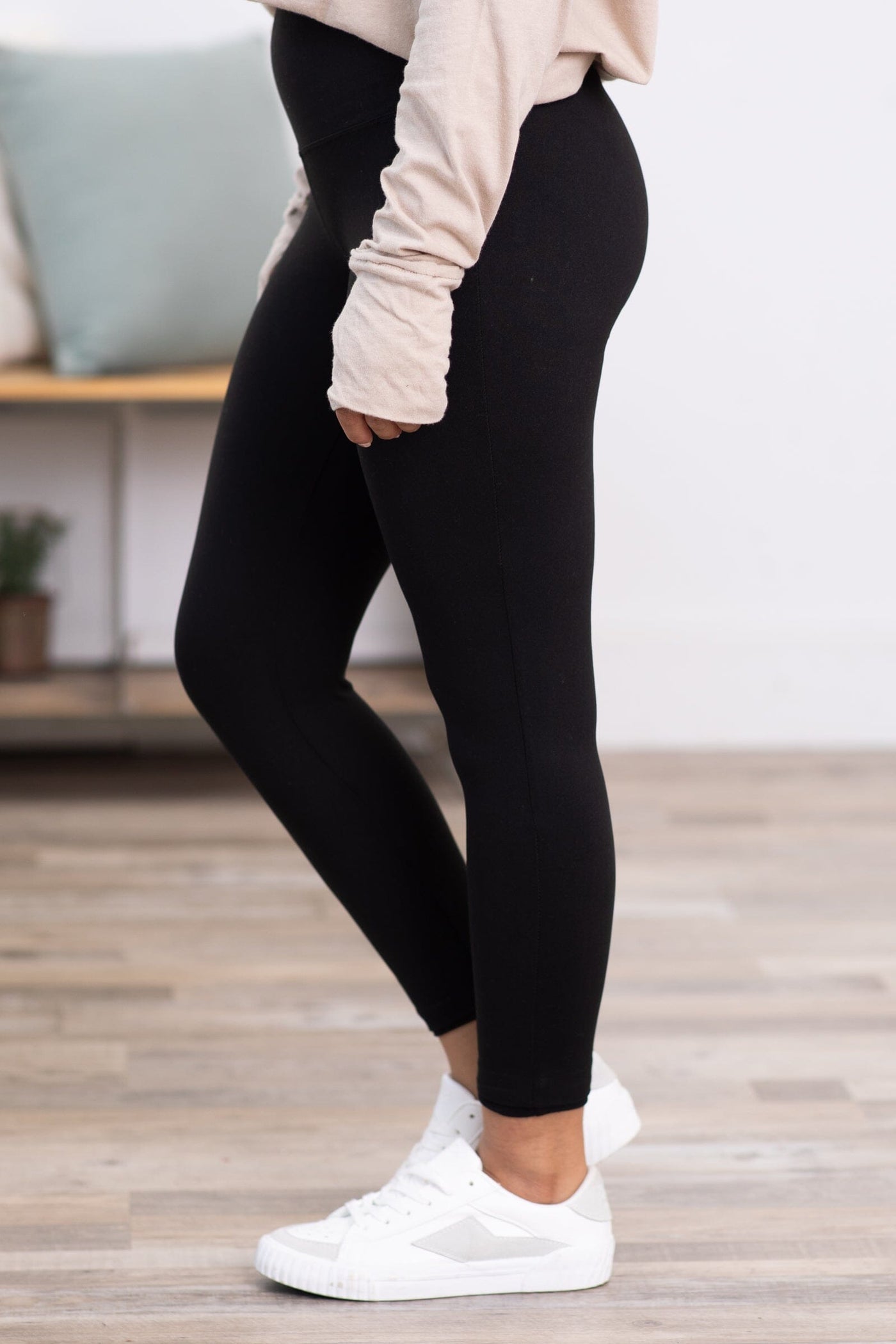 Black Brushed Wide Waistband Leggings - Filly Flair