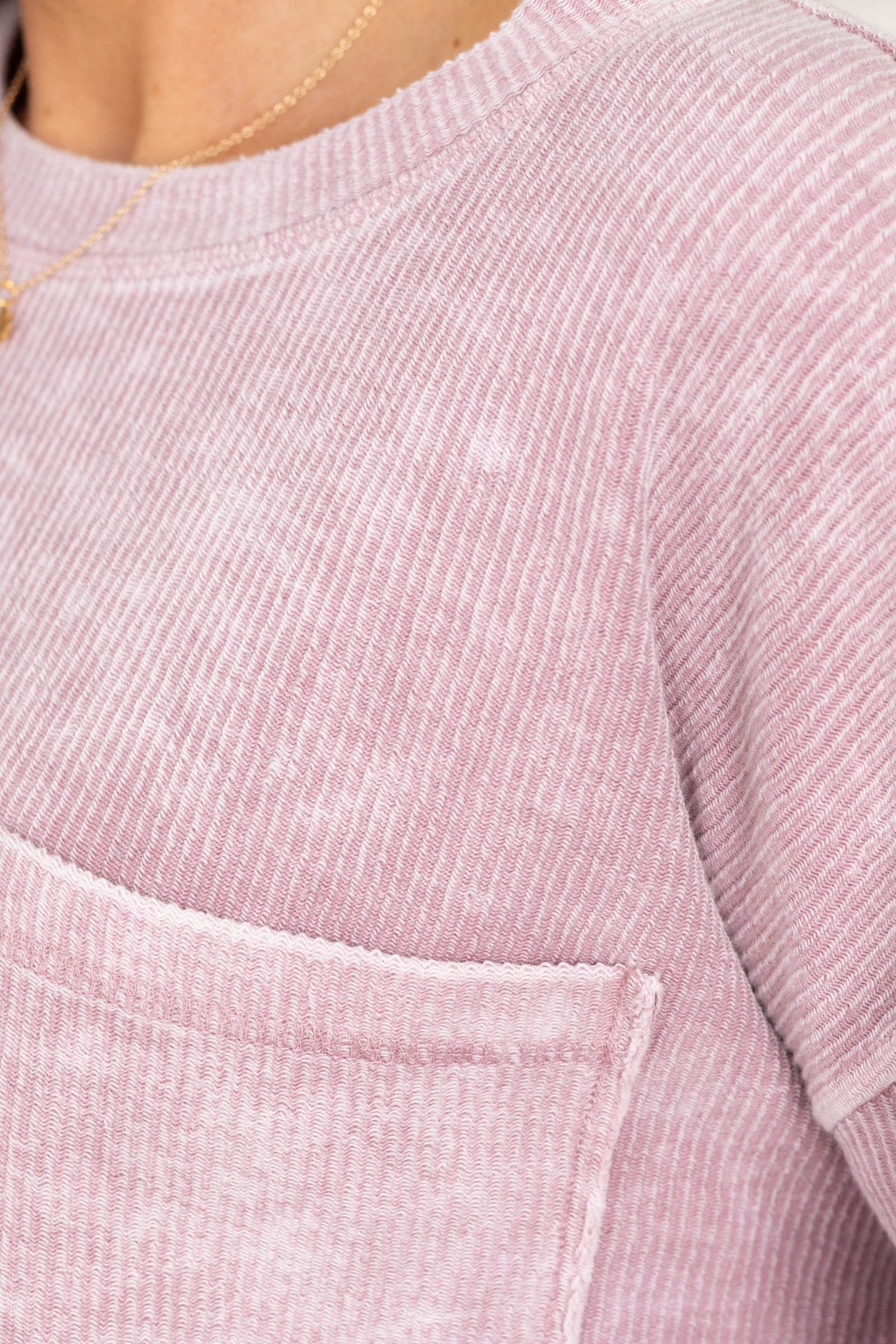 Washed Rib Knit Tops With Pocket