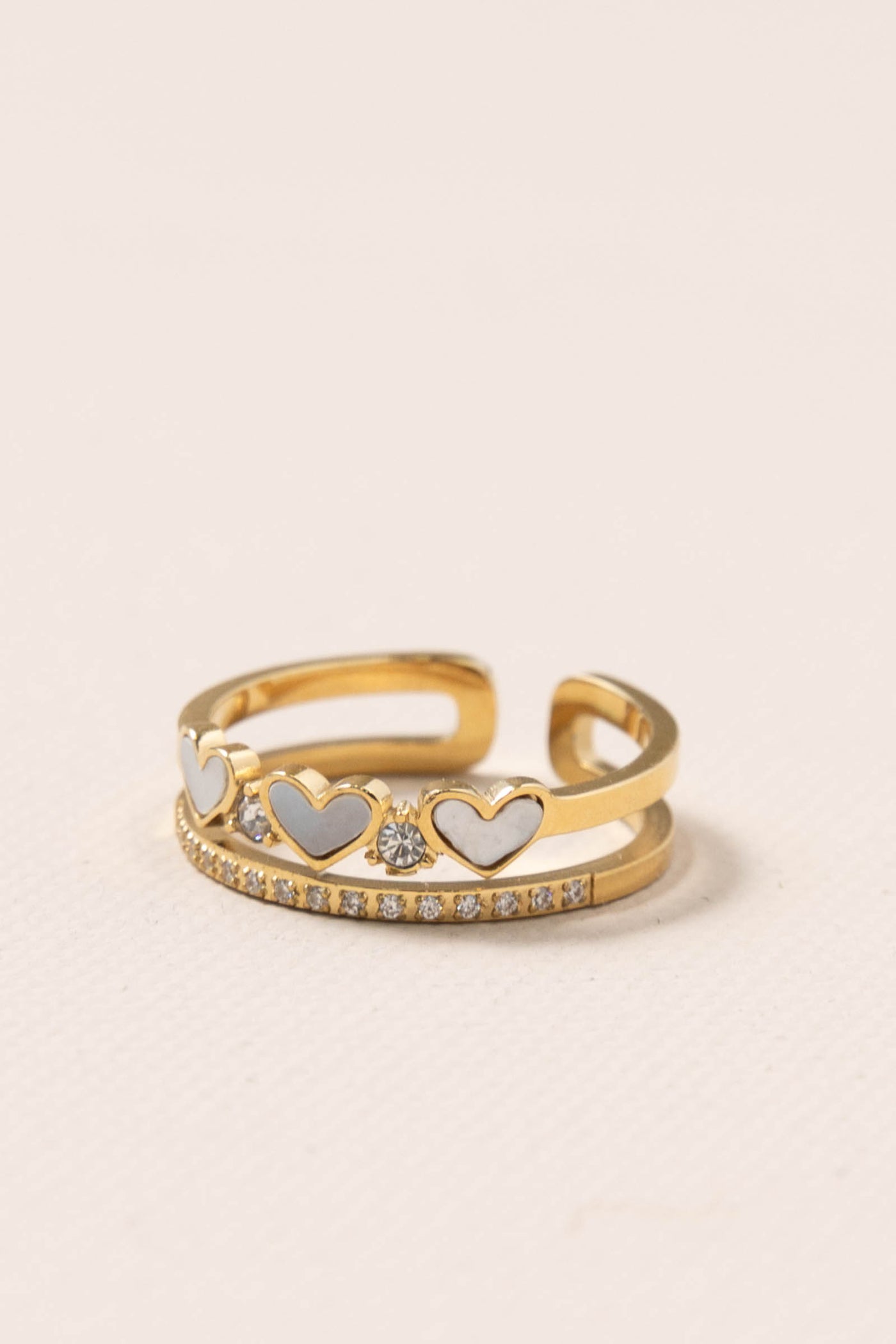 Gold Double Pearl Heart Ring
