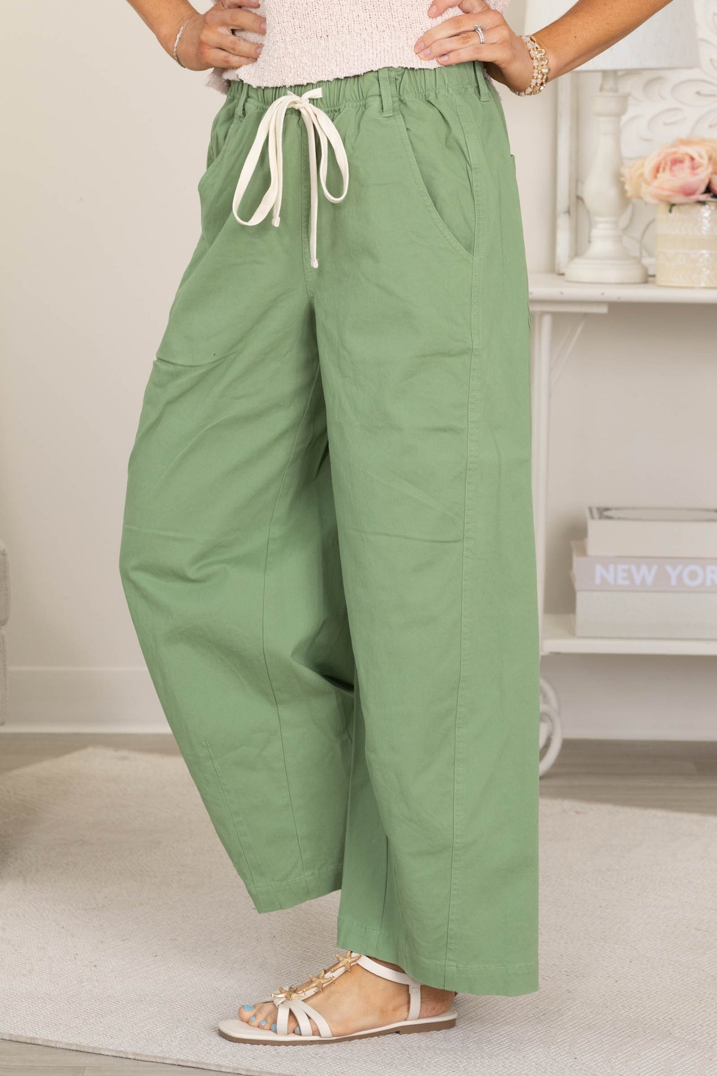 Fern Green Wide Barrel Drawstring Pants