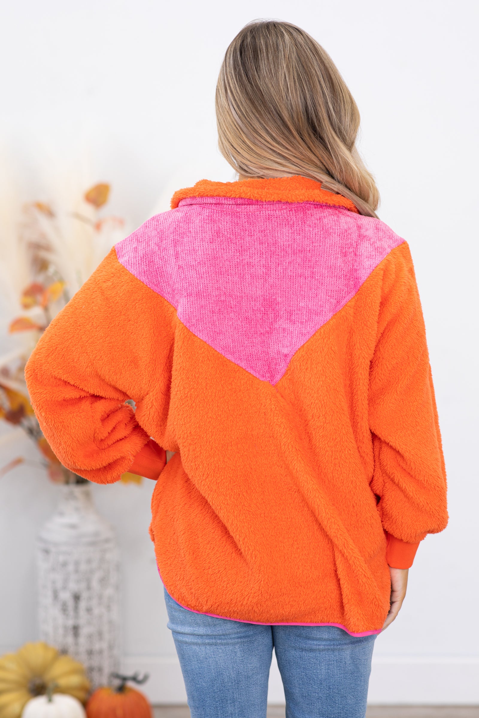 Orange and Pink Colorblock Sherpa