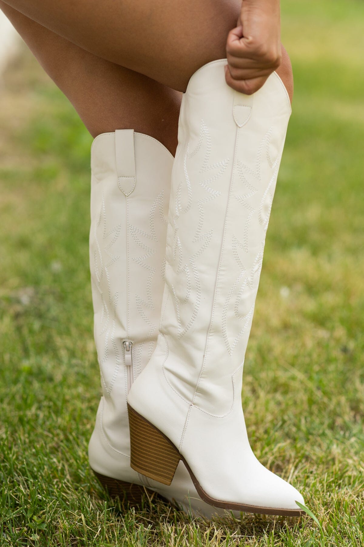Beige Tall Point Toe Western Boots - Filly Flair