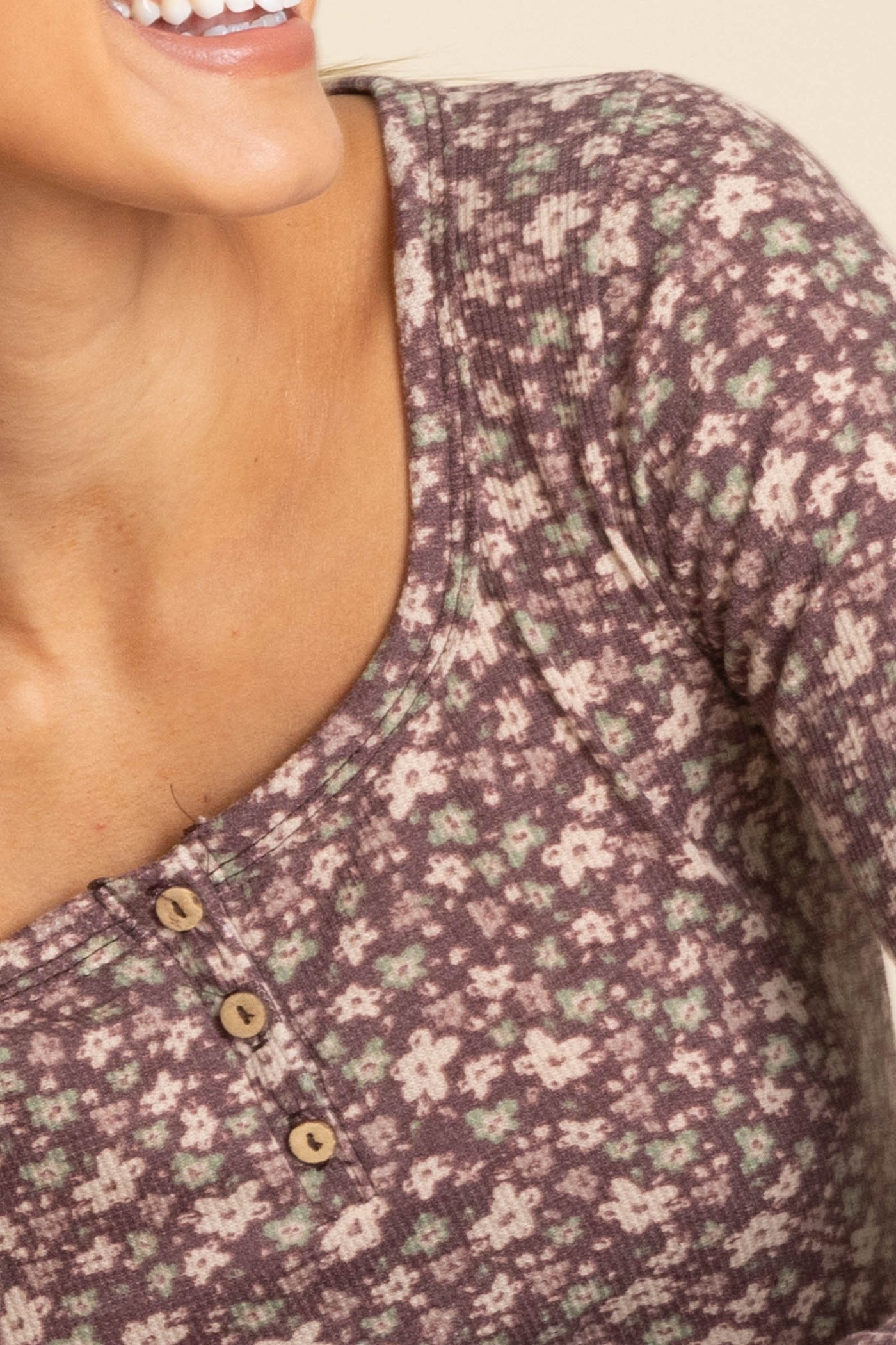 Mauve Square Neckline Floral Knit Top
