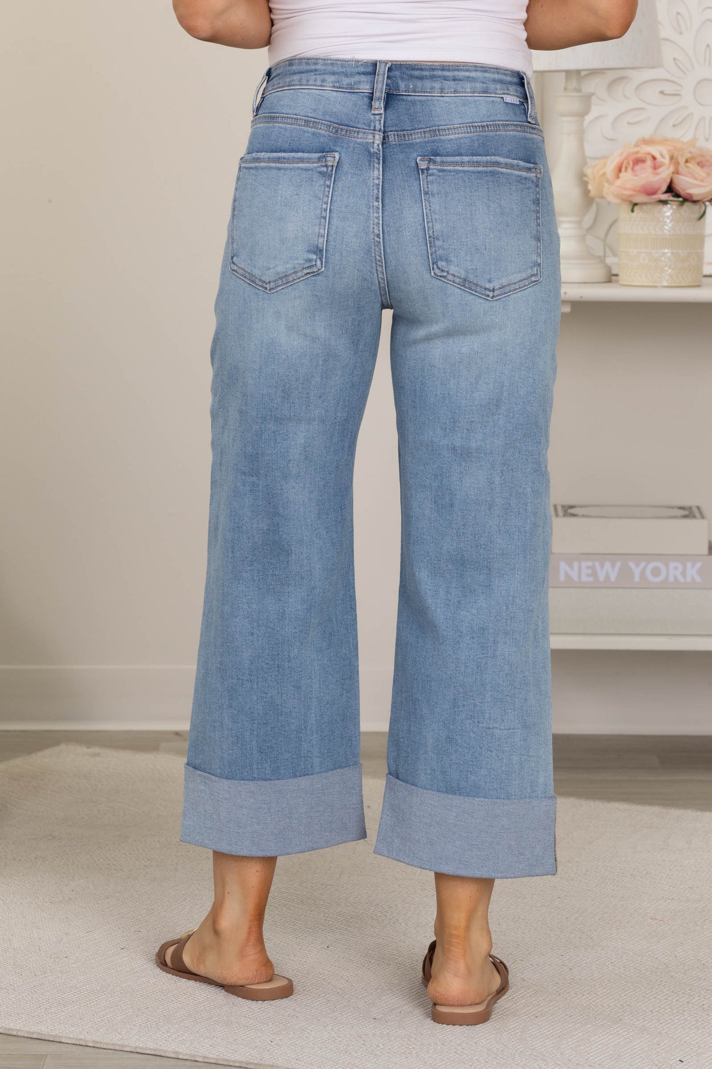 Risen Tummy Control Ankle Wide Cuffed Jeans