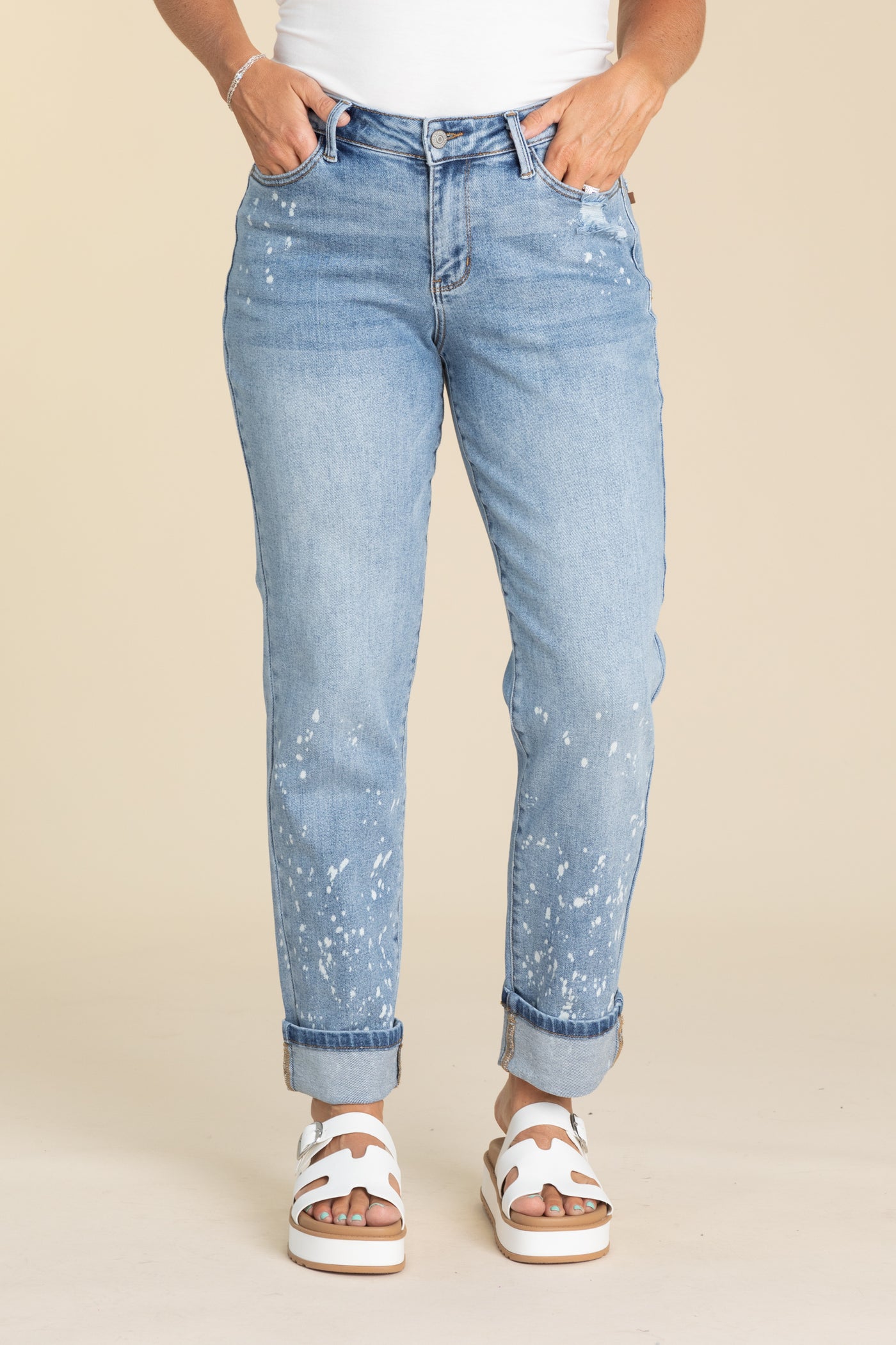 Judy Blue Bleach Splatter Single Cuff Jeans