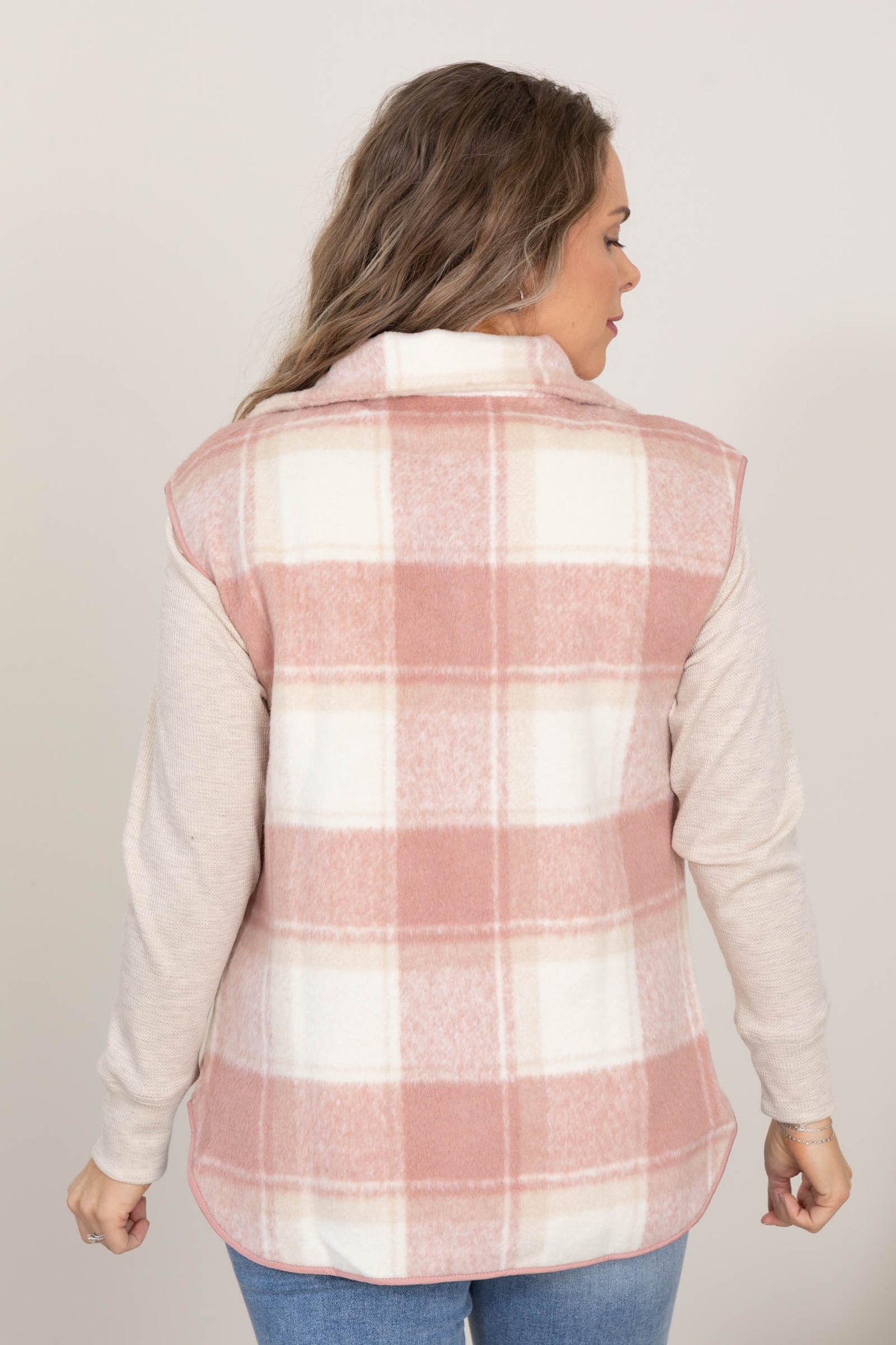 Dusty Pink And Ivory Plaid Vest