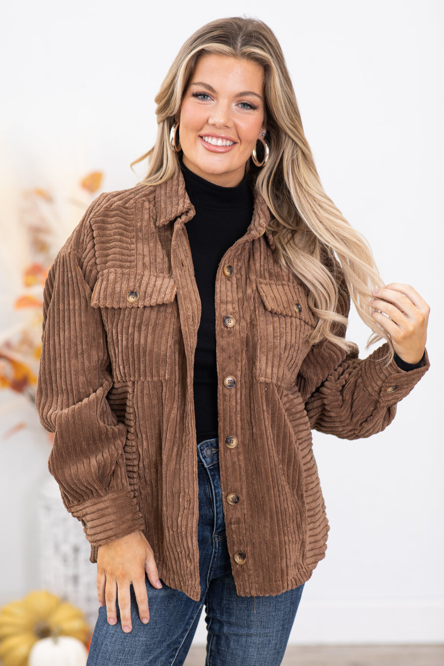 Brown Faux Fur Ribbed Shacket