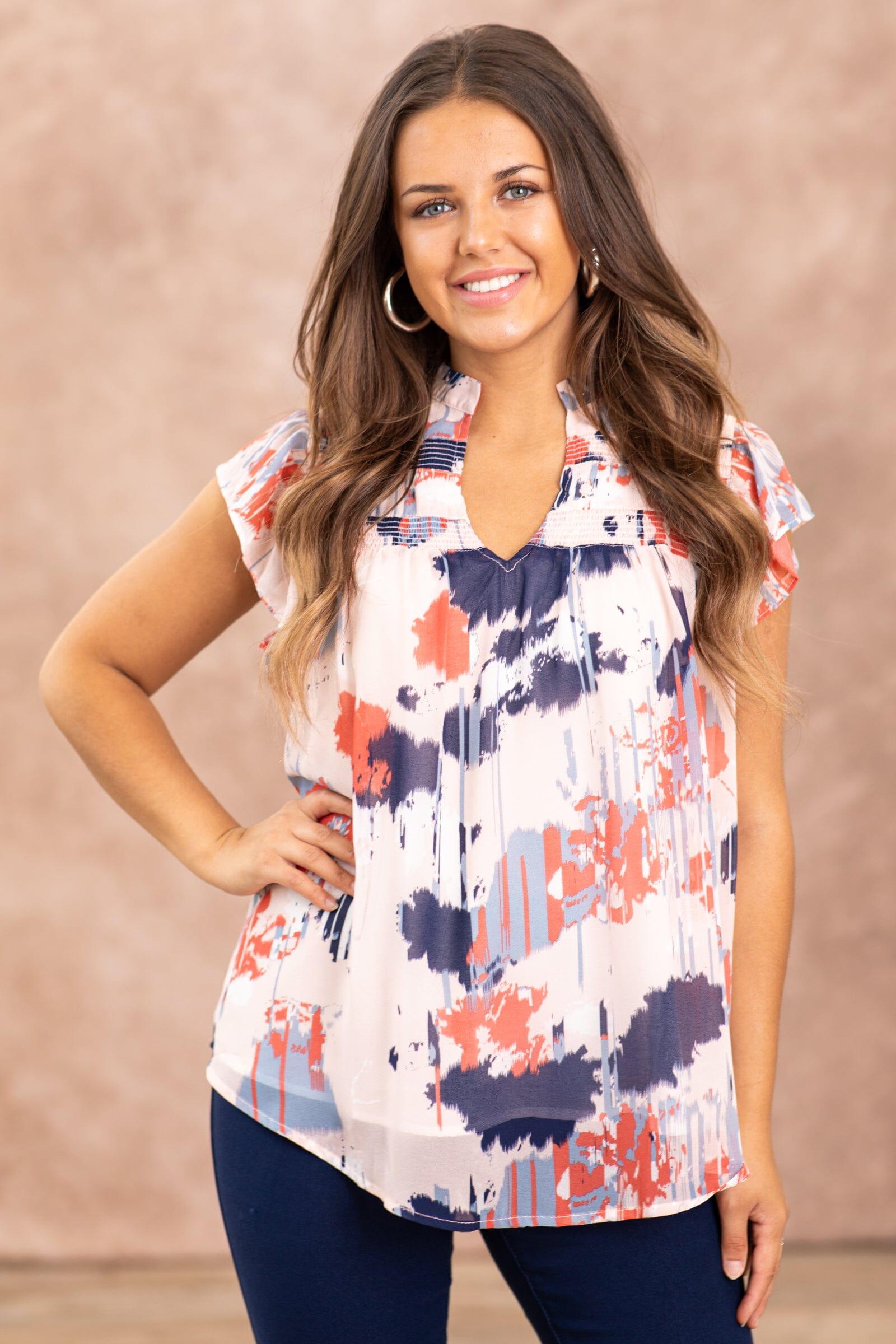 Baby Pink and Coral Abstract Print Top - Filly Flair