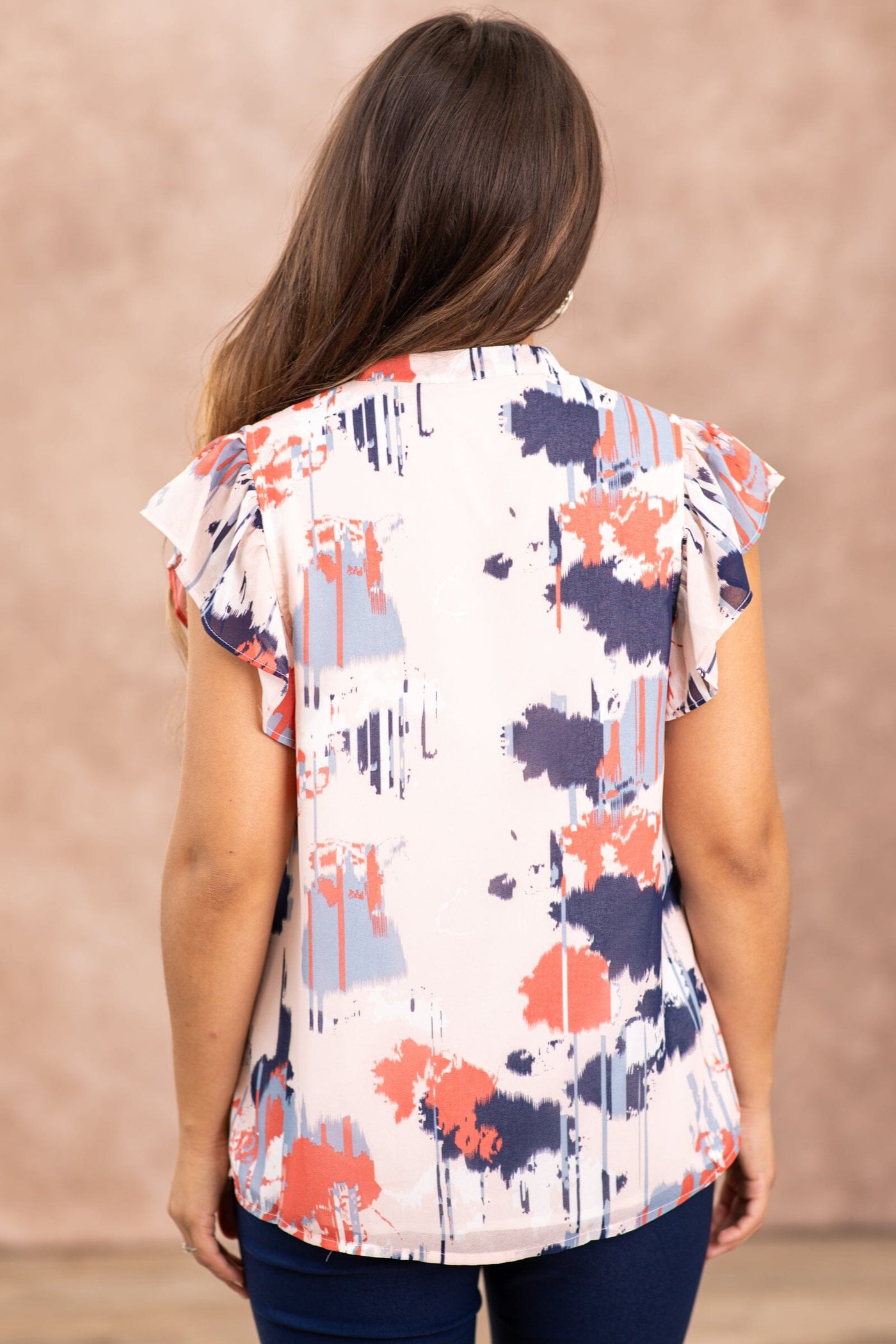 Baby Pink and Coral Abstract Print Top - Filly Flair