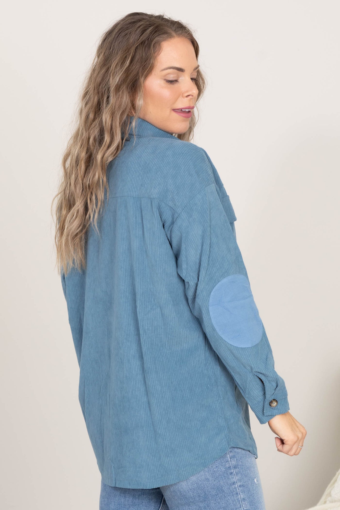 Dusty Blue Button Up Corduroy Shacket