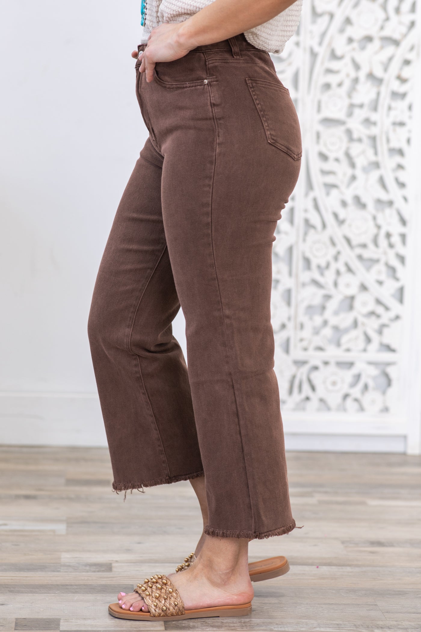 Brown Washed Kick Flare Jeans