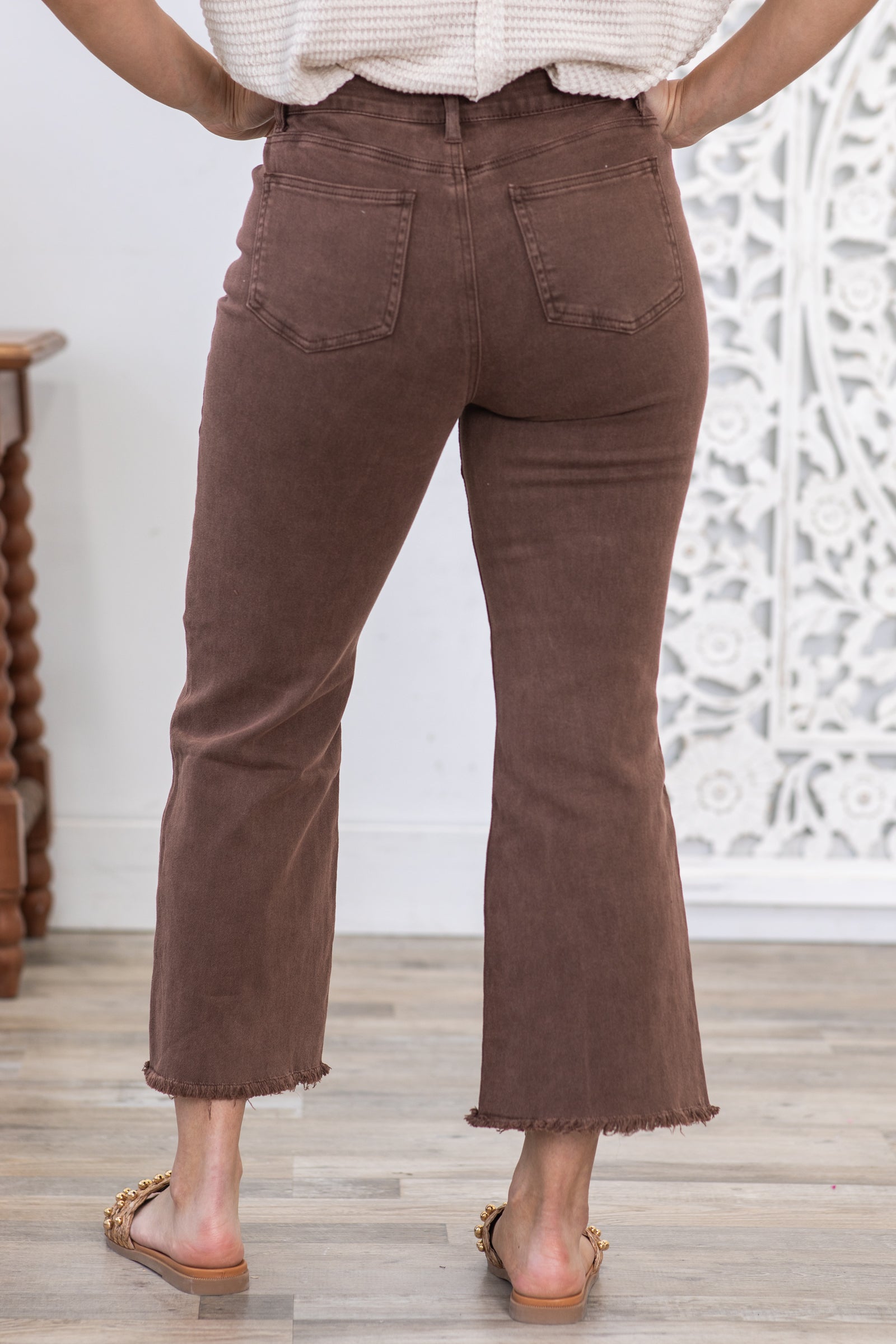 Brown Washed Kick Flare Jeans