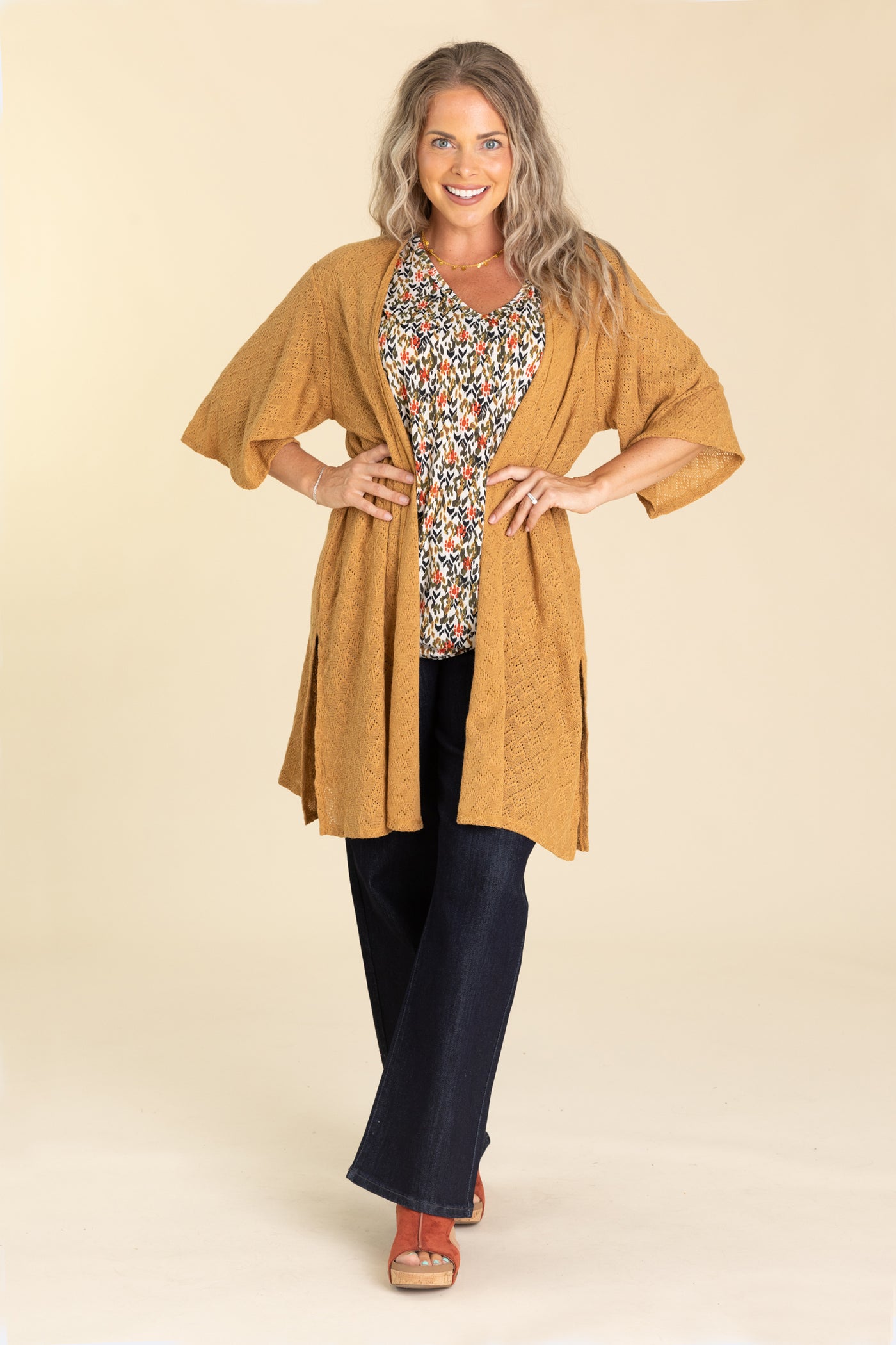 Lightweight Duster Cardigans With 3/4 Sleeves