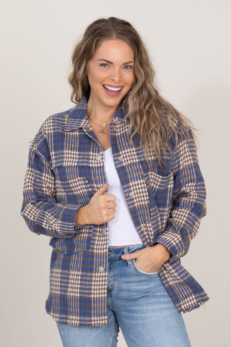 Blue Plaid Button Up Shacket