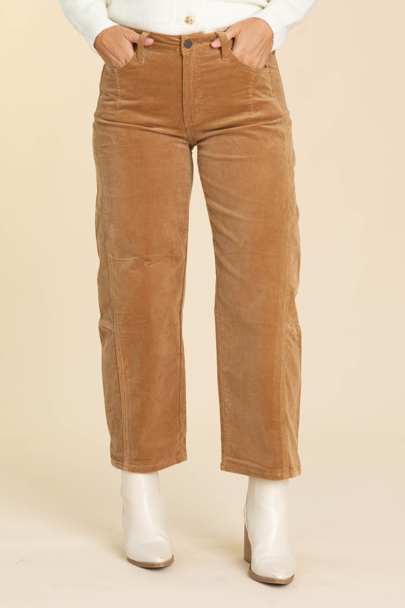 Vervet Khaki High Rise Corduroy Barrel Jeans