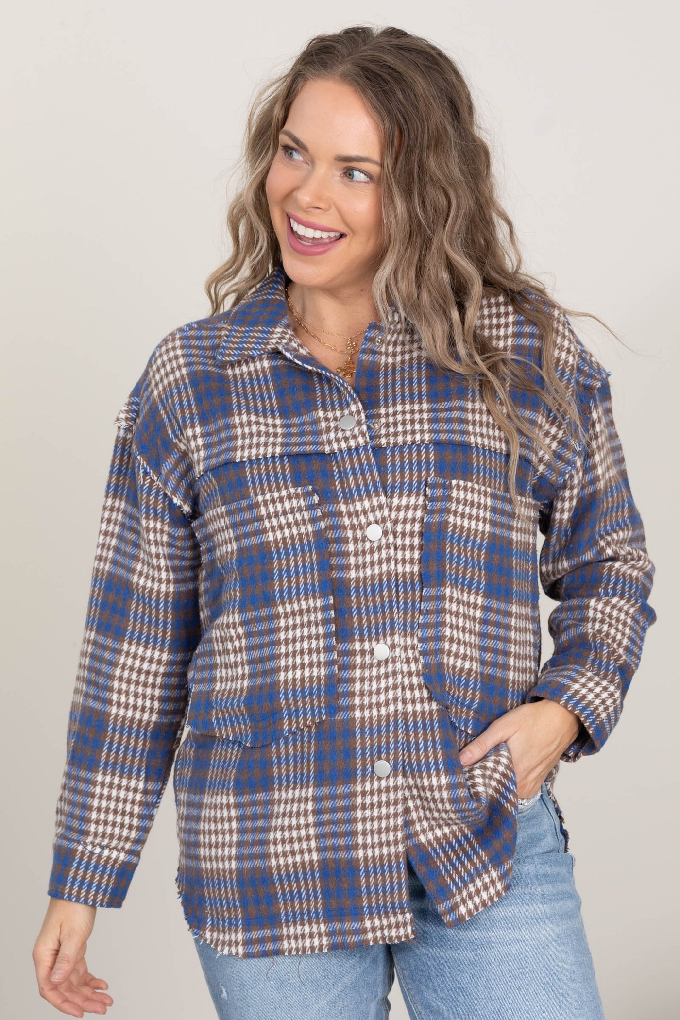 Blue Plaid Button Up Shacket