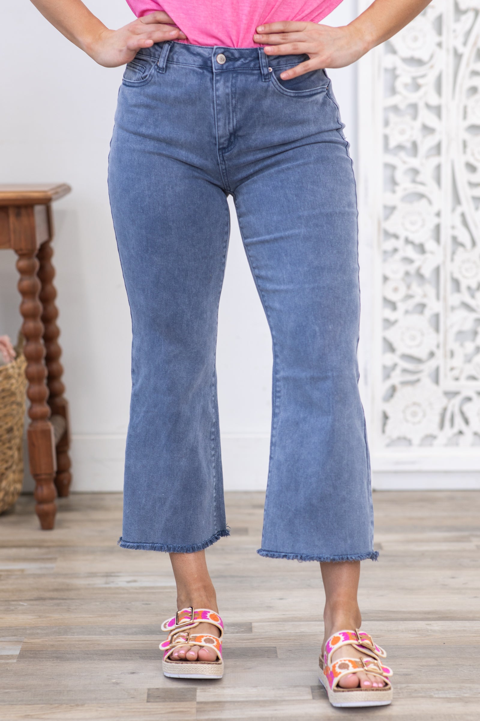 Navy Washed Kick Flare Jeans