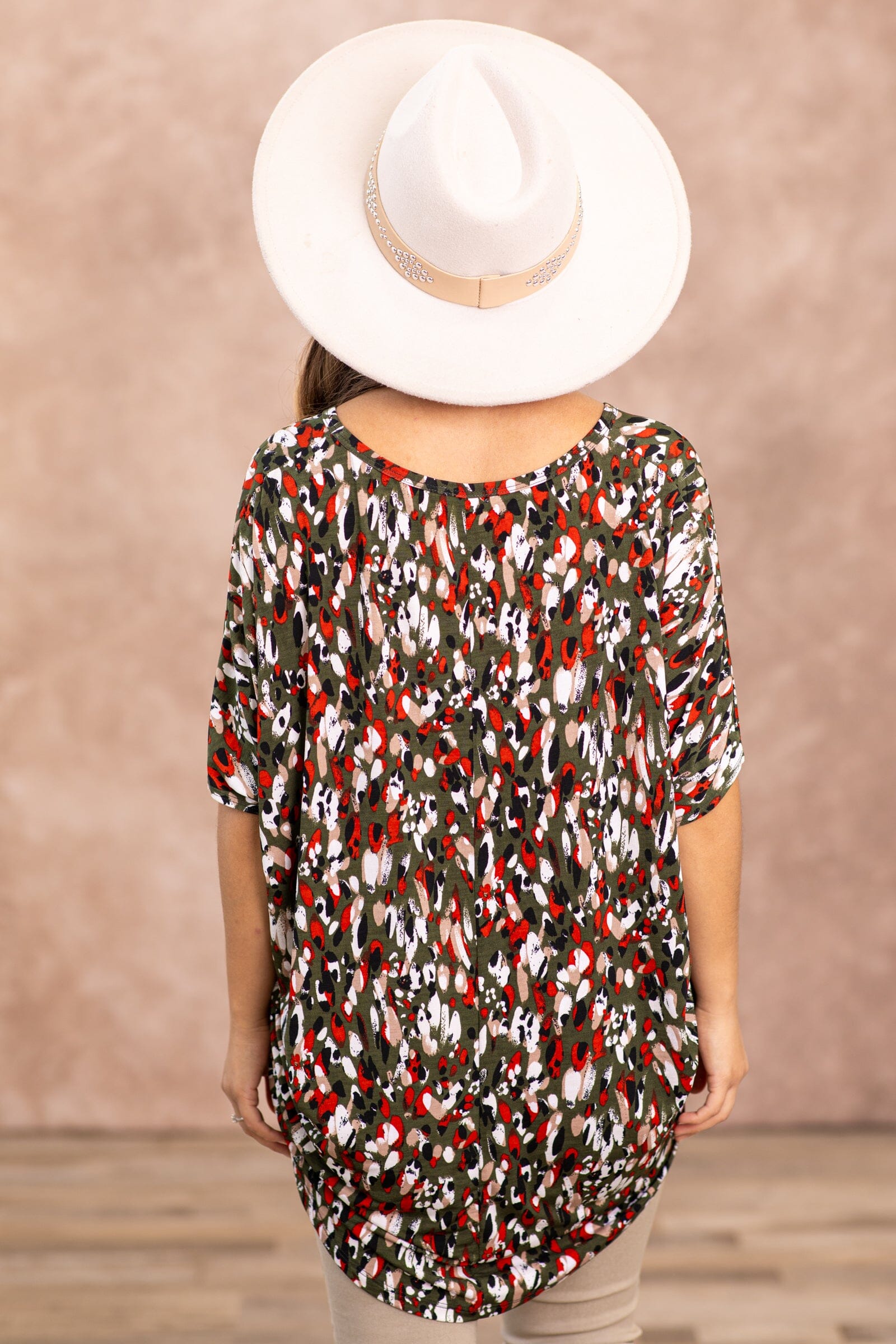 Olive and Red Multicolor Abstract Print Top - Filly Flair