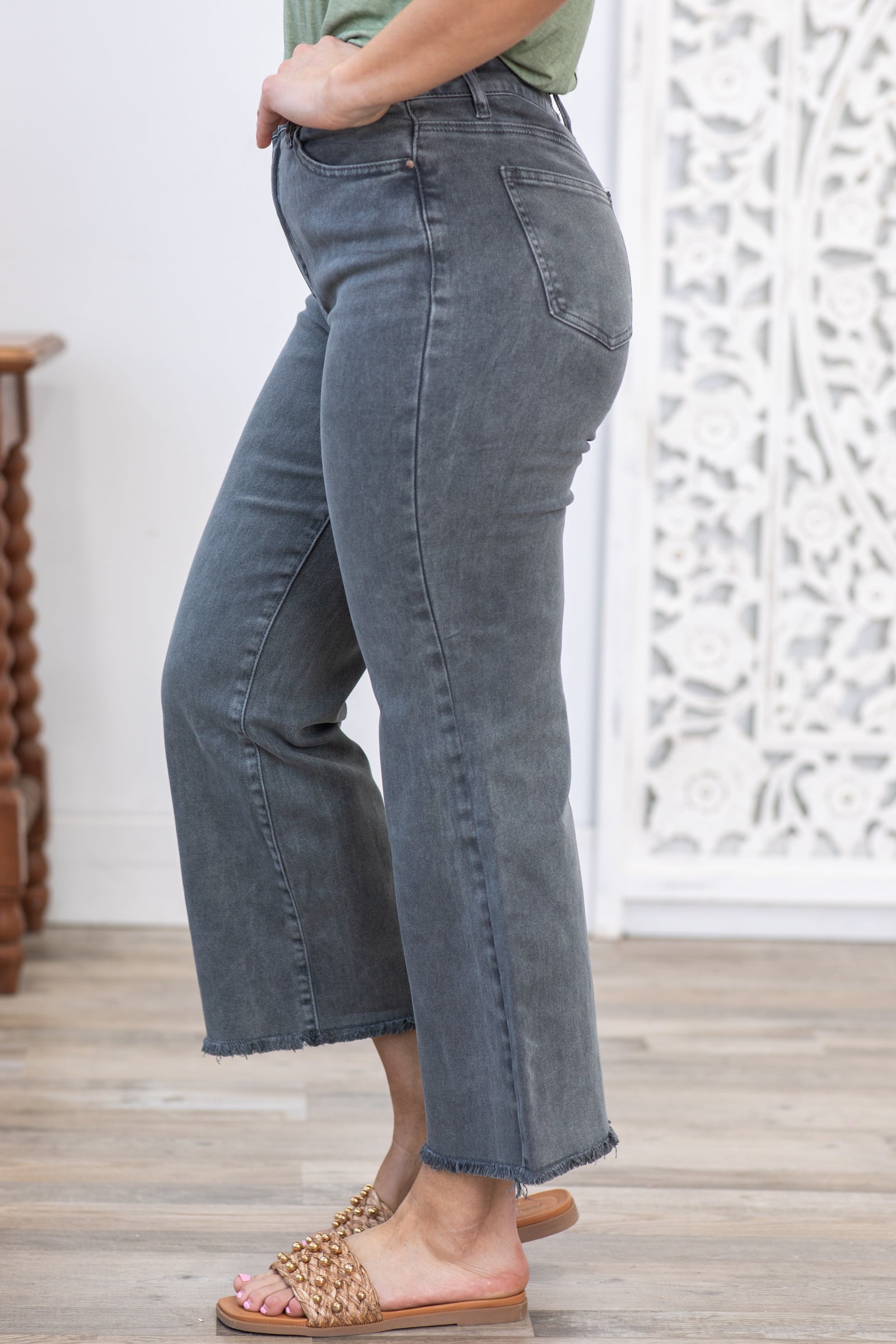 Grey Washed Kick Flare Jeans